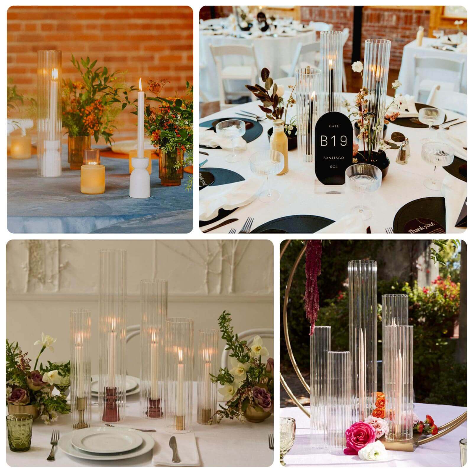 Set of 3 Ribbed Glass Candelabra Shades Hurricane Design 15", 17", 19" Clear - Chic Open End Pillar Candle Holder Table Centerpiece - Image 5