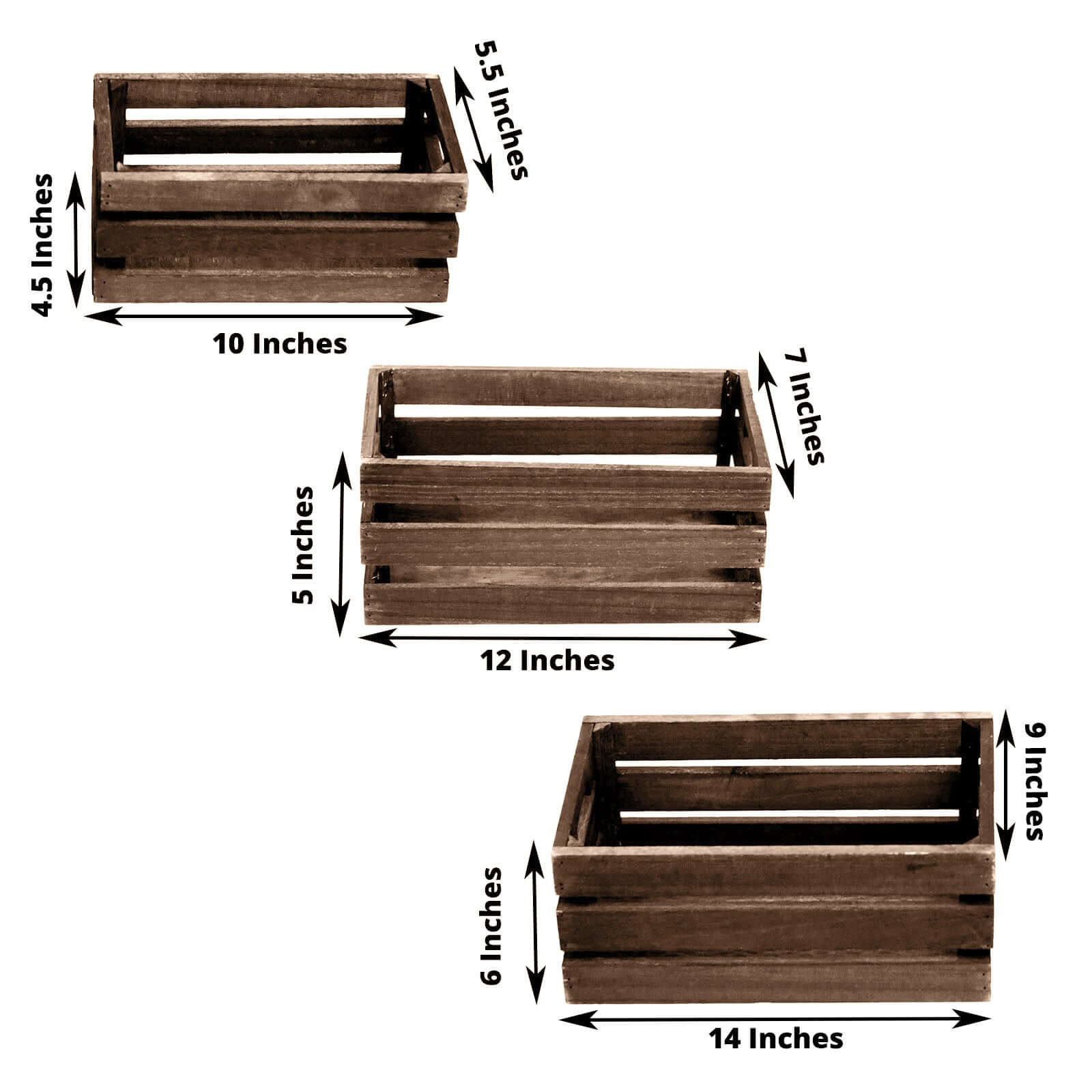 Set of 3 Rustic Wooden Crates Smoked Brown - Decorative Planters, Storage Containers & Display Risers - Image 3