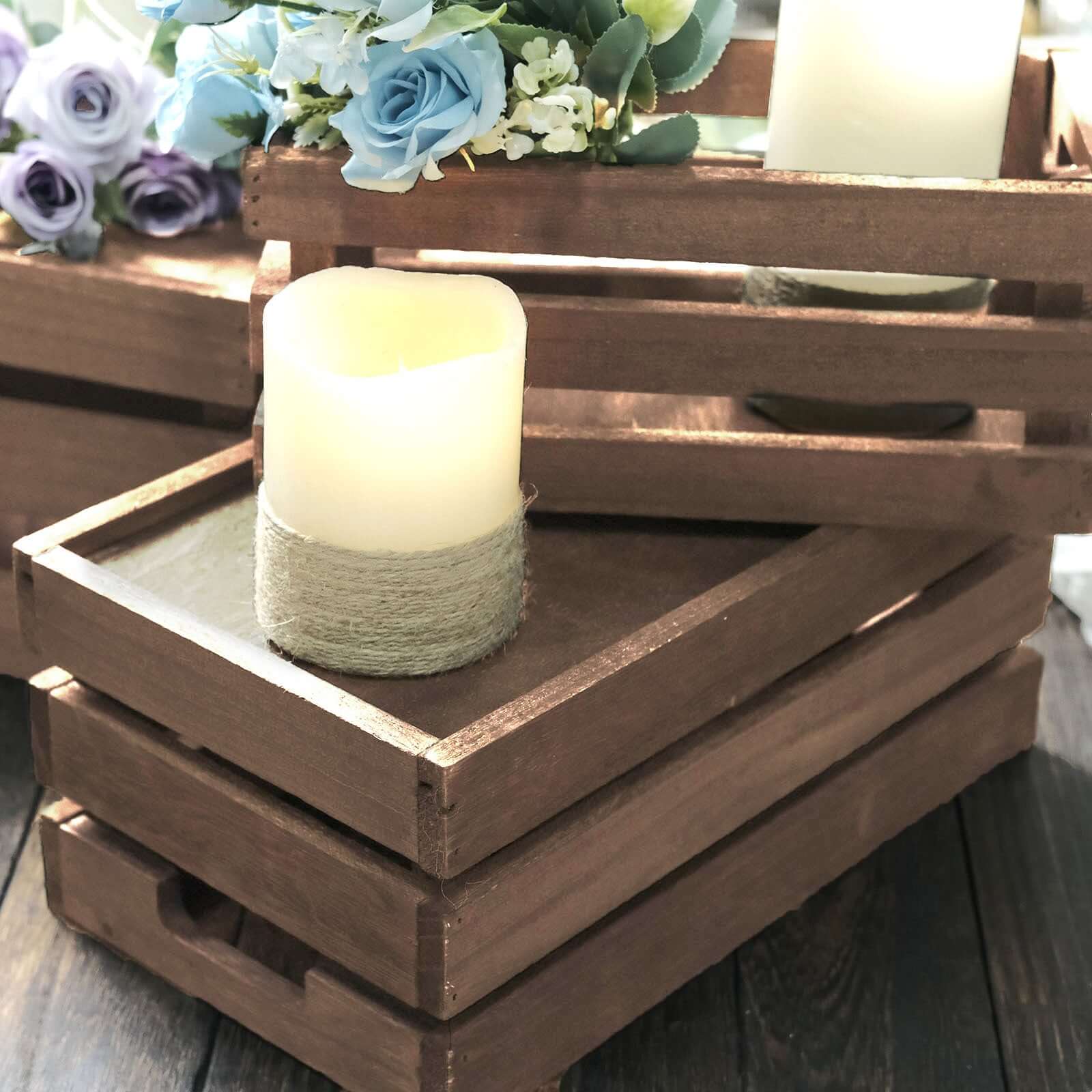 Set of 3 Rustic Wooden Crates Smoked Brown - Decorative Planters, Storage Containers & Display Risers - Image 6