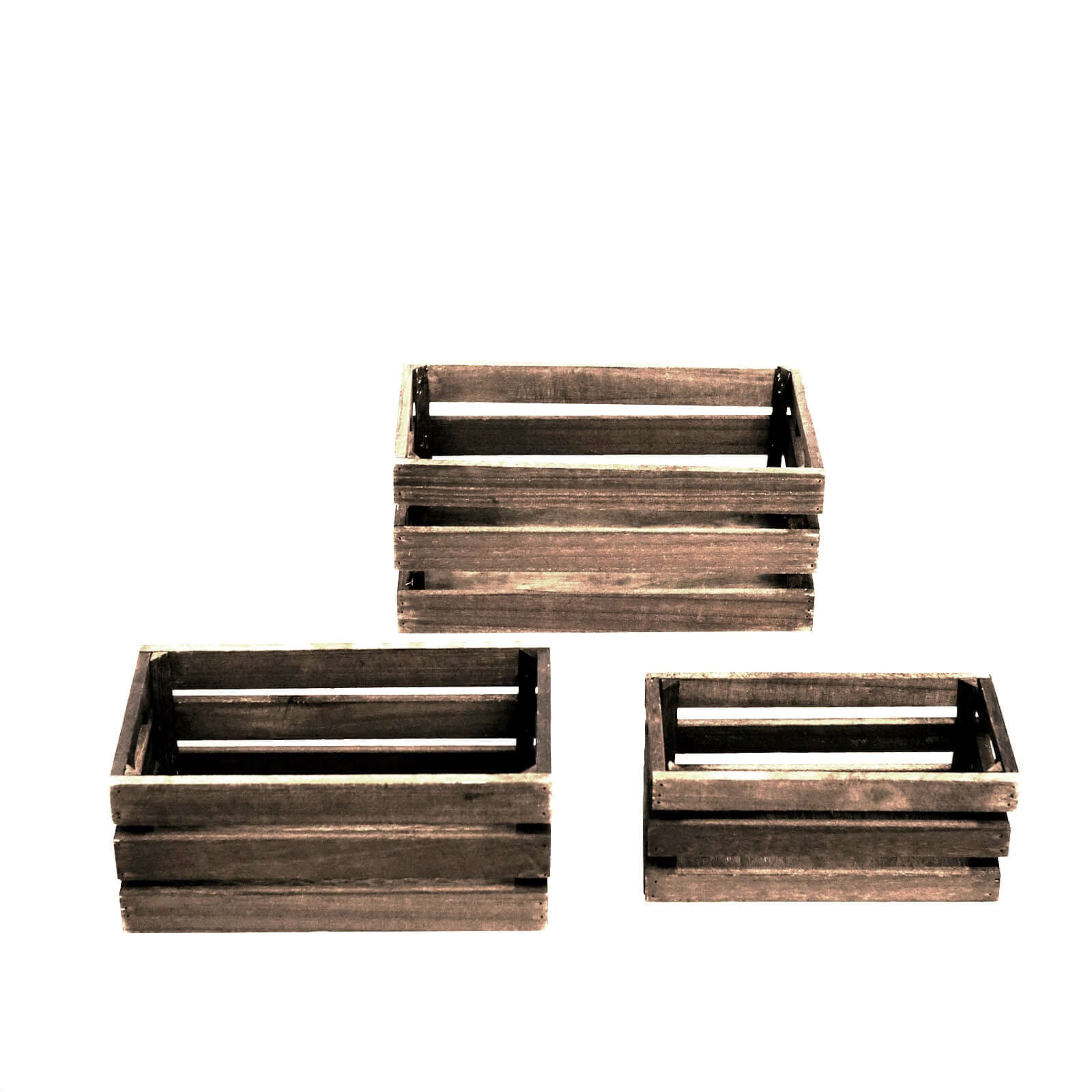 Set of 3 Rustic Wooden Crates Smoked Brown - Decorative Planters, Storage Containers & Display Risers - Image 7