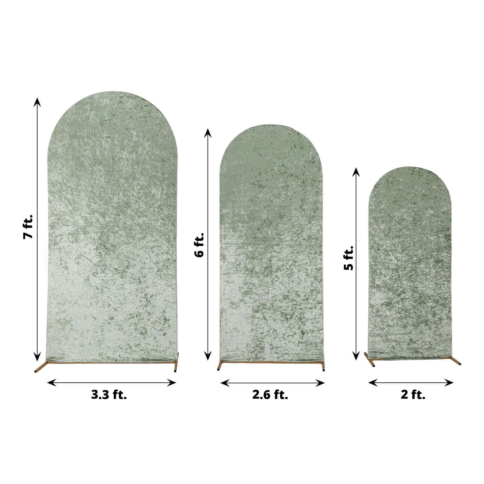 Set of 3 Sage Green Crushed Velvet Chiara Wedding Arch Covers For Round Top Backdrop Stands 5ft, 6ft, 7ft - Image 3
