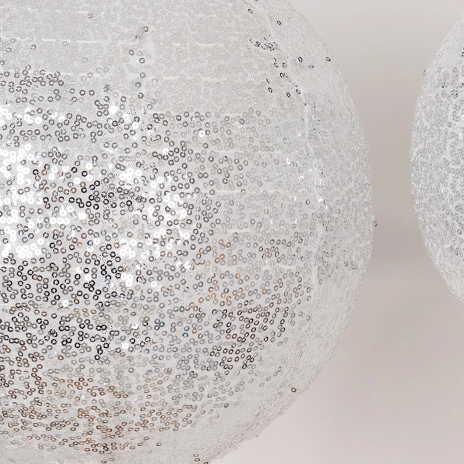 Set of 3 Shimmer Silver Sequin Fabric Hanging Lanterns, Decorative Round Foldable Chinese Lantern Lampshades - 8",10",12" - Image 7