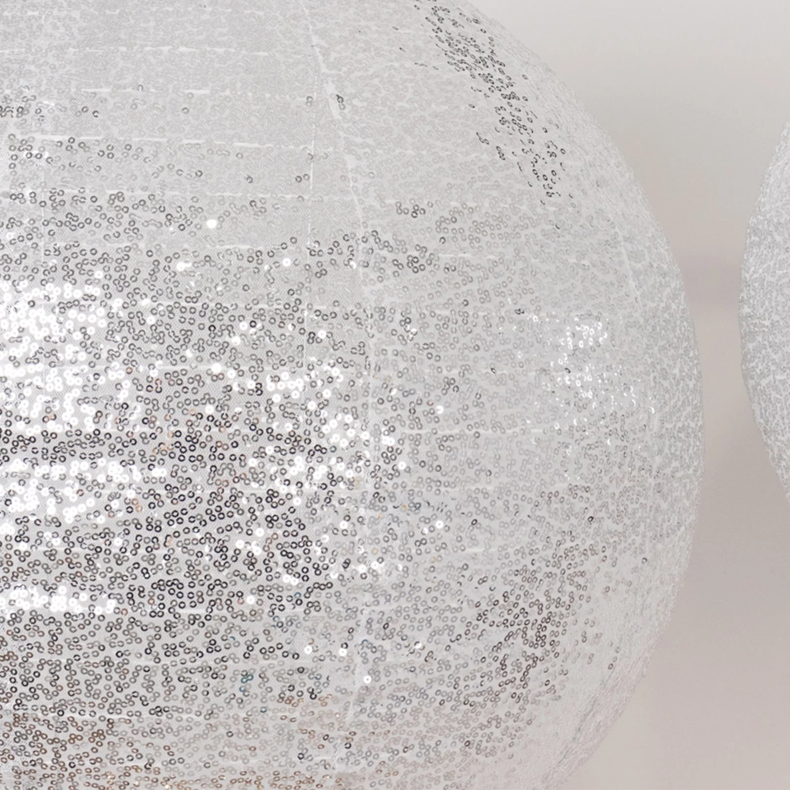 Set of 3 Shimmer Silver Sequin Fabric Hanging Lanterns, Large Decorative Round Foldable Chinese Lantern Lampshades - 14",16",20" - Image 8