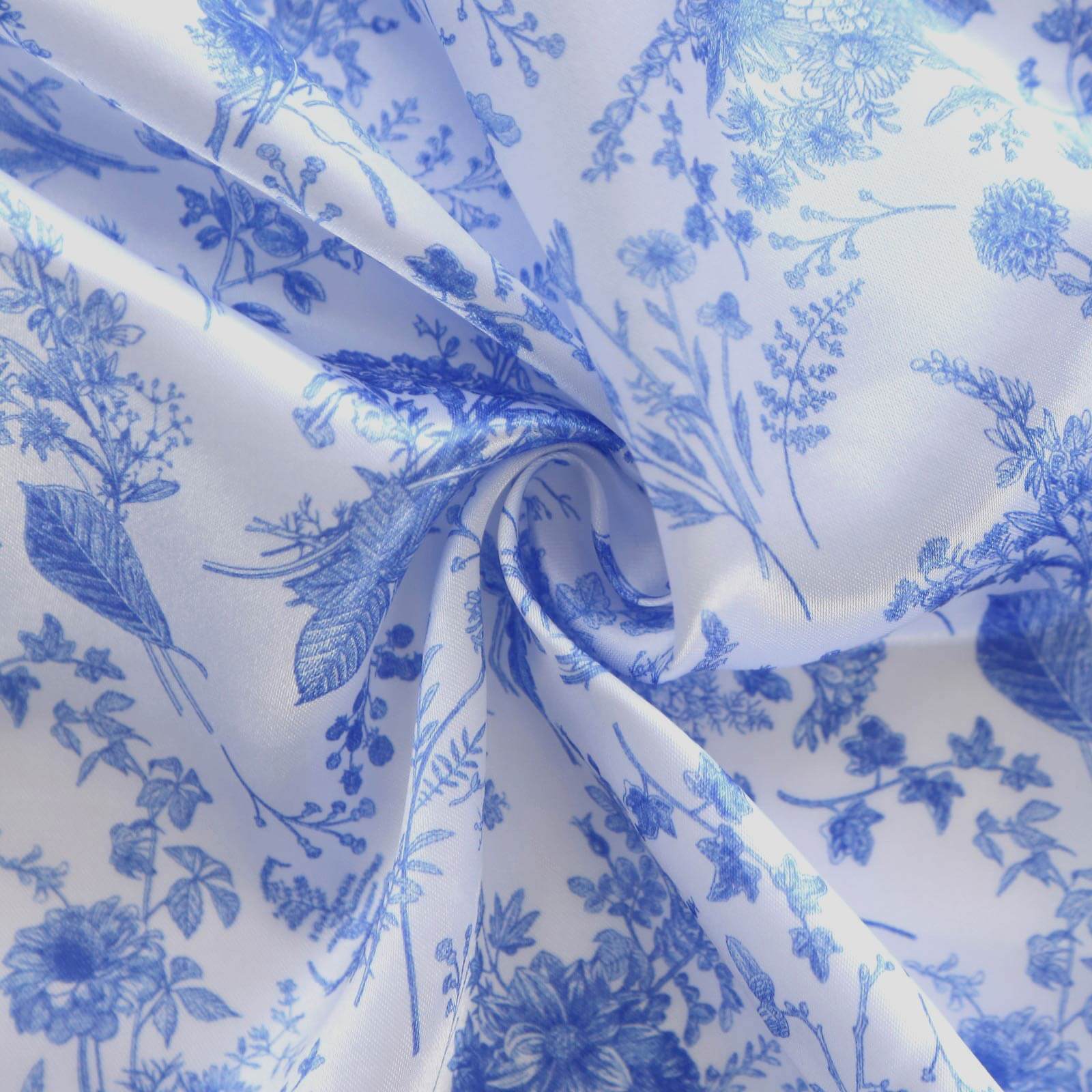 Set of 3 White Blue Satin Chiara Backdrop Stand Covers in French Toile Floral Pattern, Fitted Covers For Half Moon Wedding Arches 5ft, 6ft, 7ft - Image 11