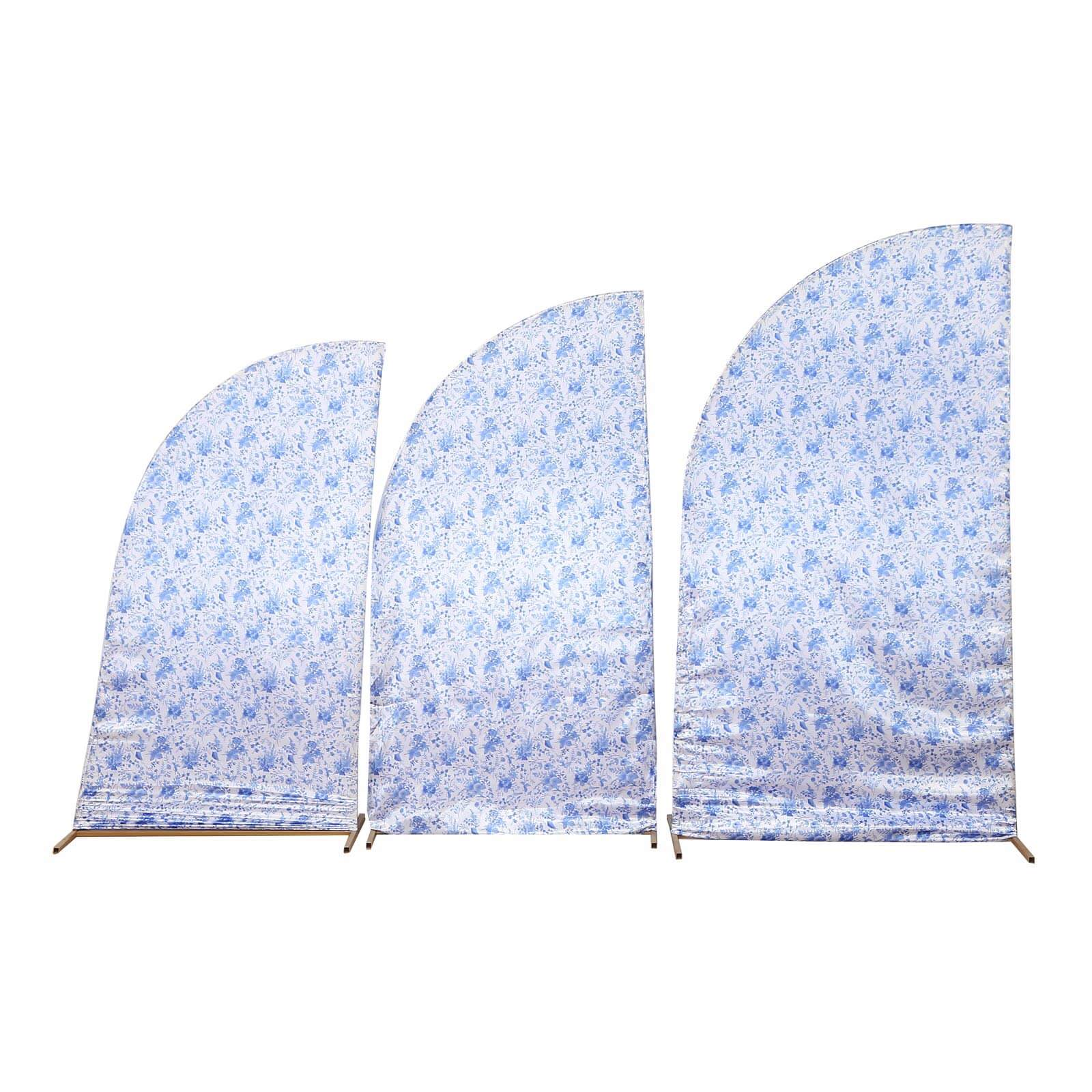 Set of 3 White Blue Satin Chiara Backdrop Stand Covers in French Toile Floral Pattern, Fitted Covers For Half Moon Wedding Arches 5ft, 6ft, 7ft - Image 7