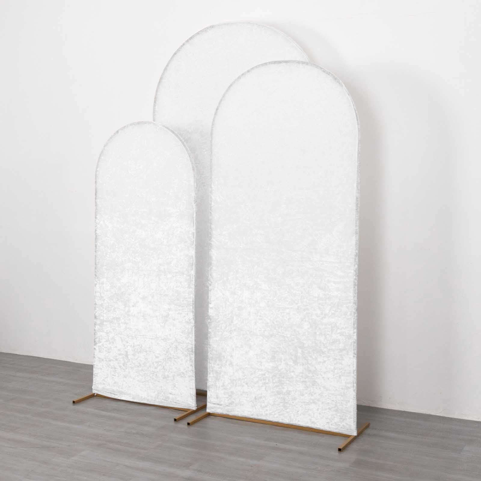 Set of 3 White Crushed Velvet Chiara Wedding Arch Covers For Round Top Backdrop Stands 5ft, 6ft, 7ft - Image 11