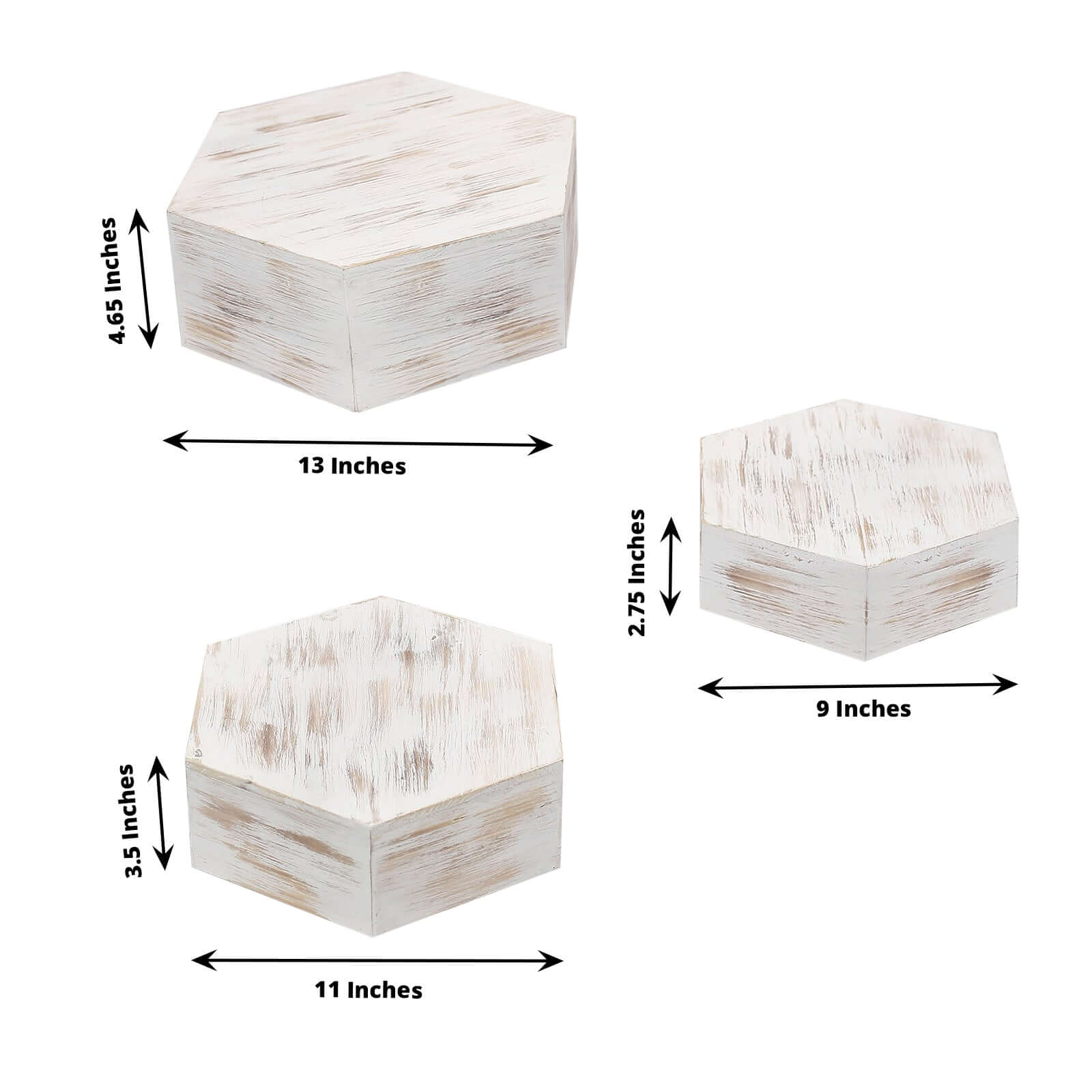 Set of 3 Wooden Dessert Display Boxes 9", 11", 13" Whitewashed Hexagonal Design - Stackable Riser Cake Stand - Image 3