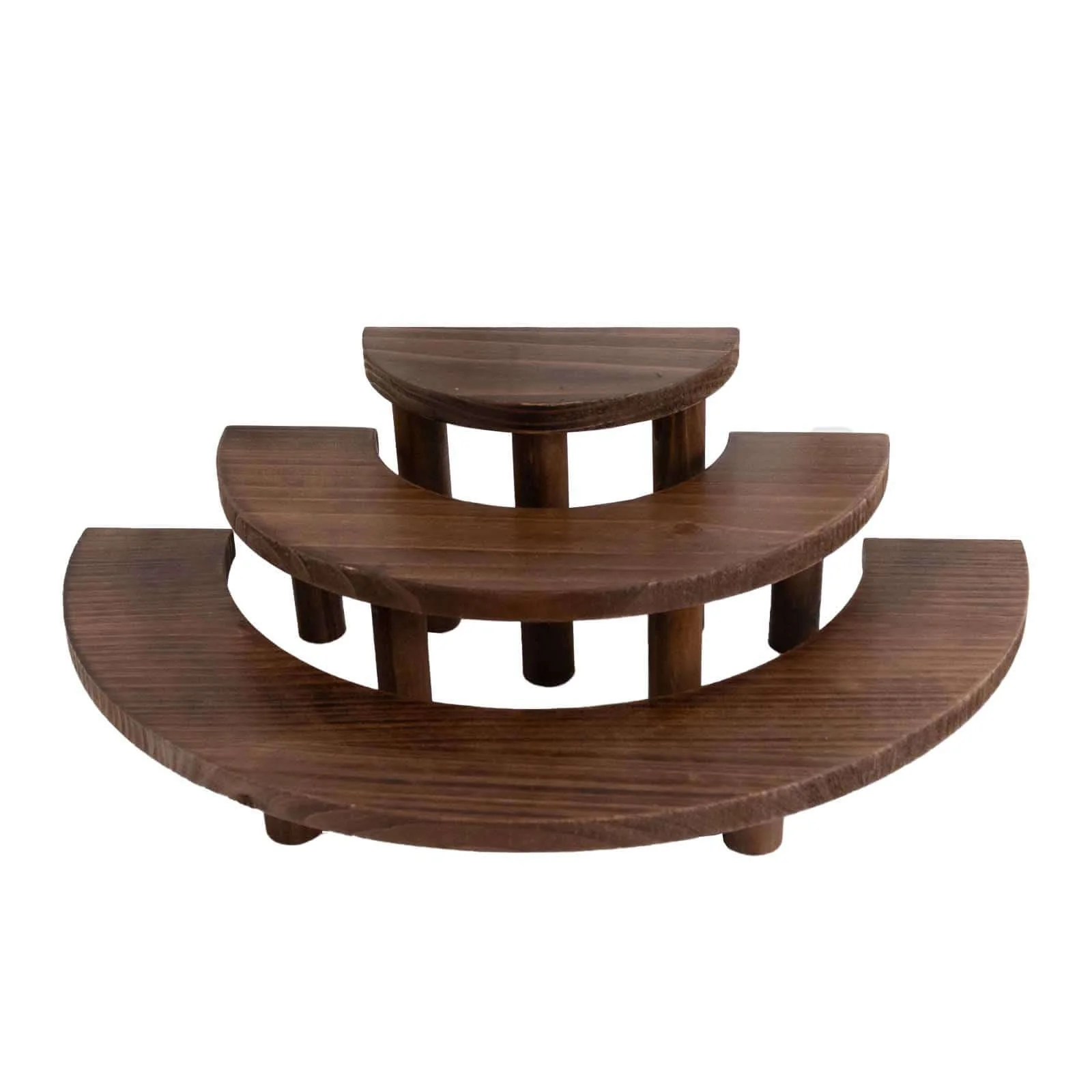 Set of 3 Wooden Dessert Pedestals 7", 13", 18" Rustic Brown 3-Tier Semicircle Design - Half Moon Cupcake Display Risers - Image 8