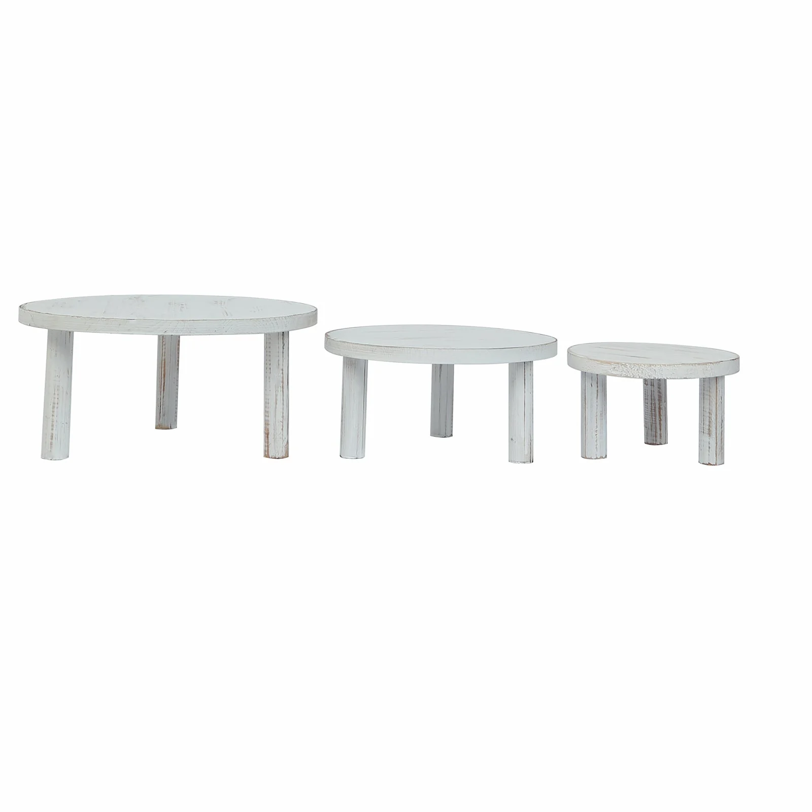 Set of 3 Wooden Pedestal Cake Stands 7", 9.5", 12" Whitewash with Removable Legs - Stackable Round Rustic Plant Risers - Image 7