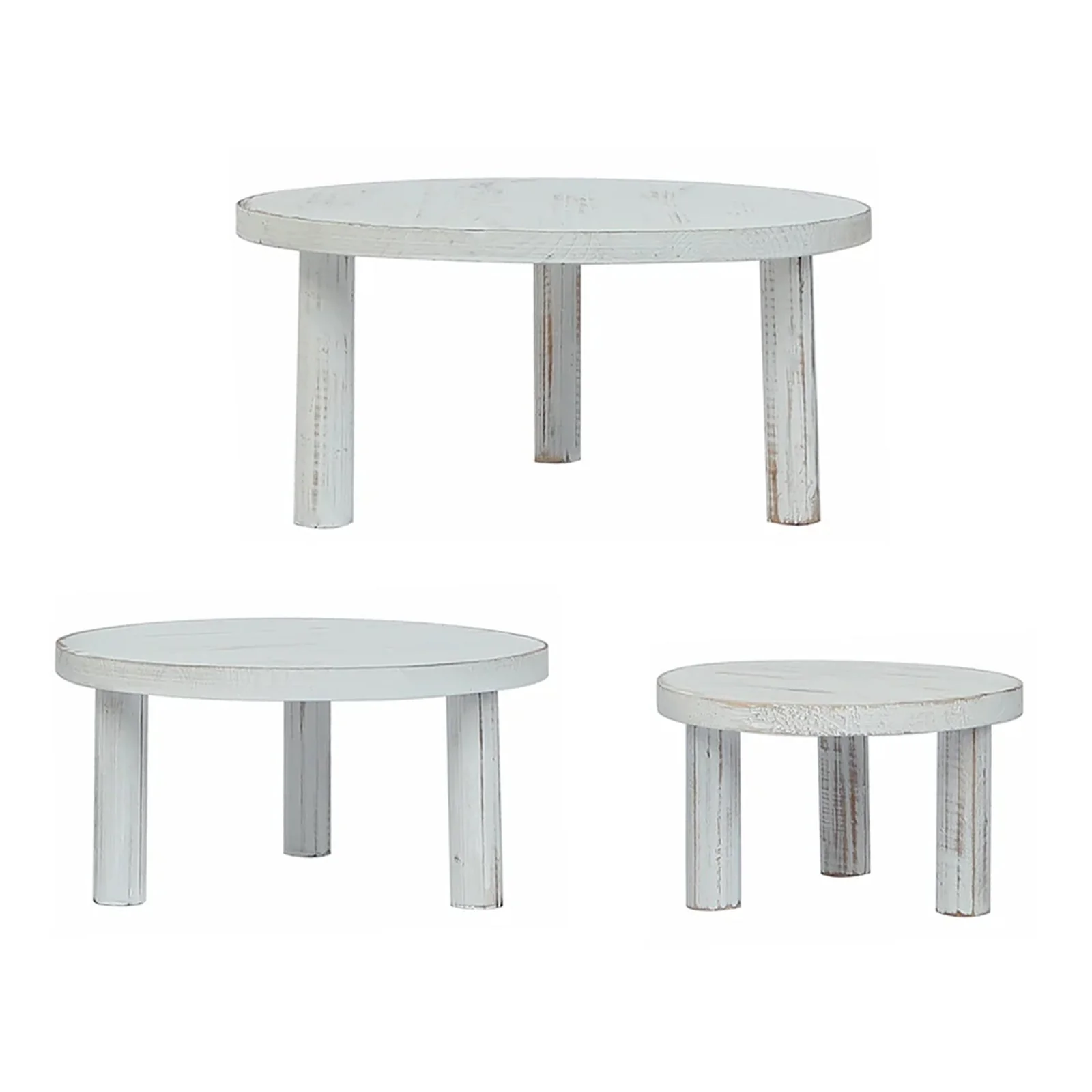 Set of 3 Wooden Pedestal Cake Stands 7", 9.5", 12" Whitewash with Removable Legs - Stackable Round Rustic Plant Risers - Image 8
