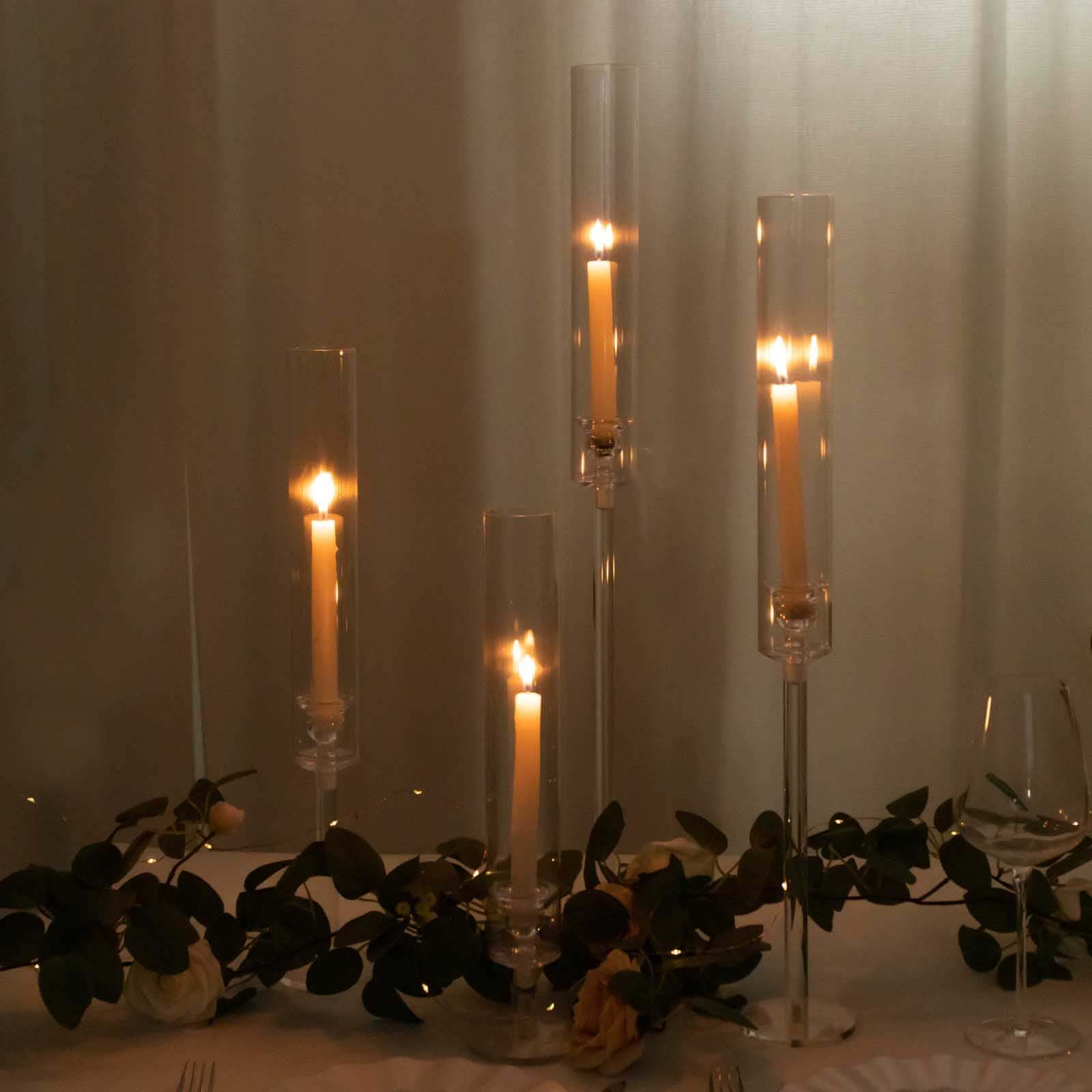 Set of 4 Acrylic Taper Candlestick Holders, Hurricane Candle Stands 14", 18", 22", 26" - Clear Tall Chimney Tube Candle Shades - Image 2