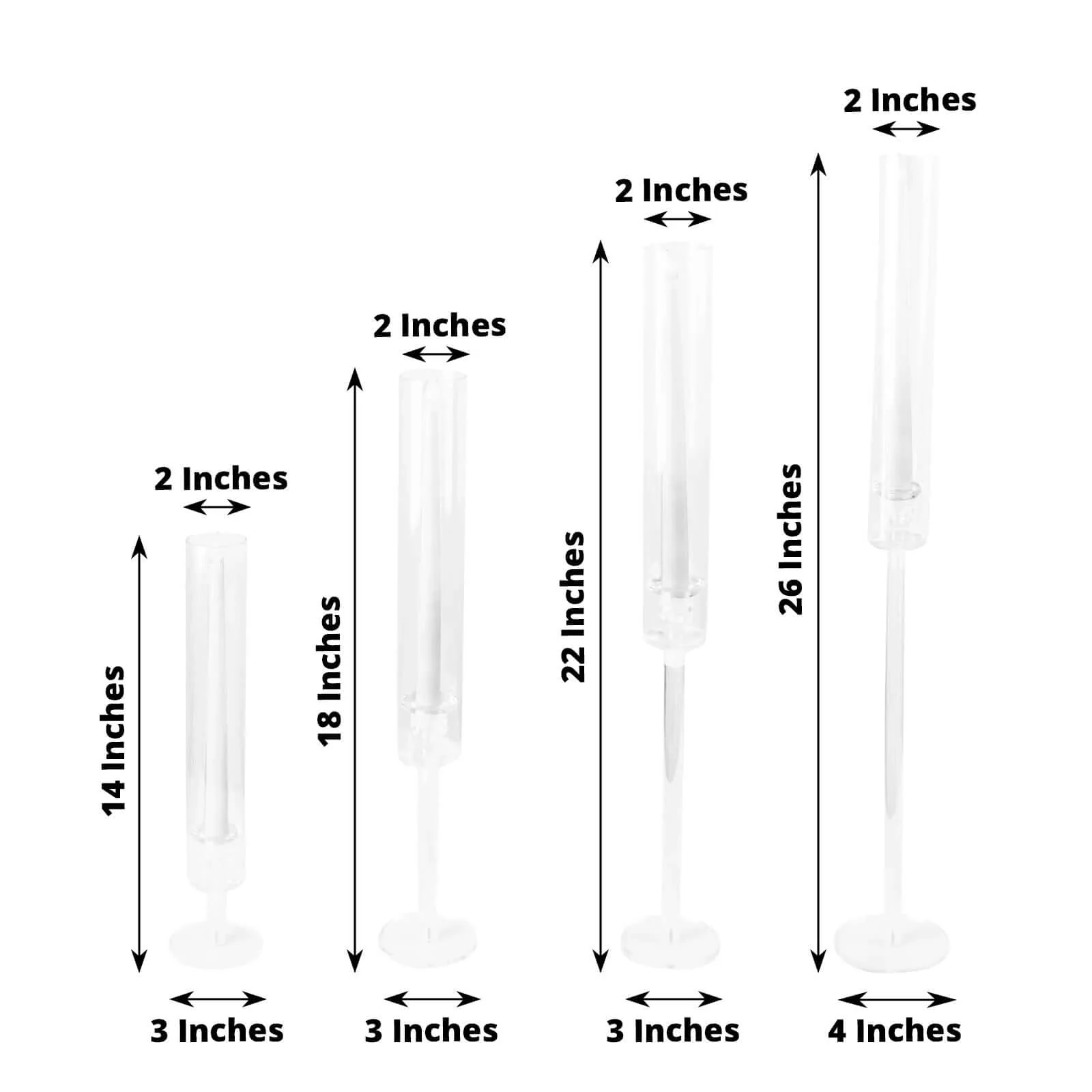 Set of 4 Acrylic Taper Candlestick Holders, Hurricane Candle Stands 14", 18", 22", 26" - Clear Tall Chimney Tube Candle Shades - Image 3