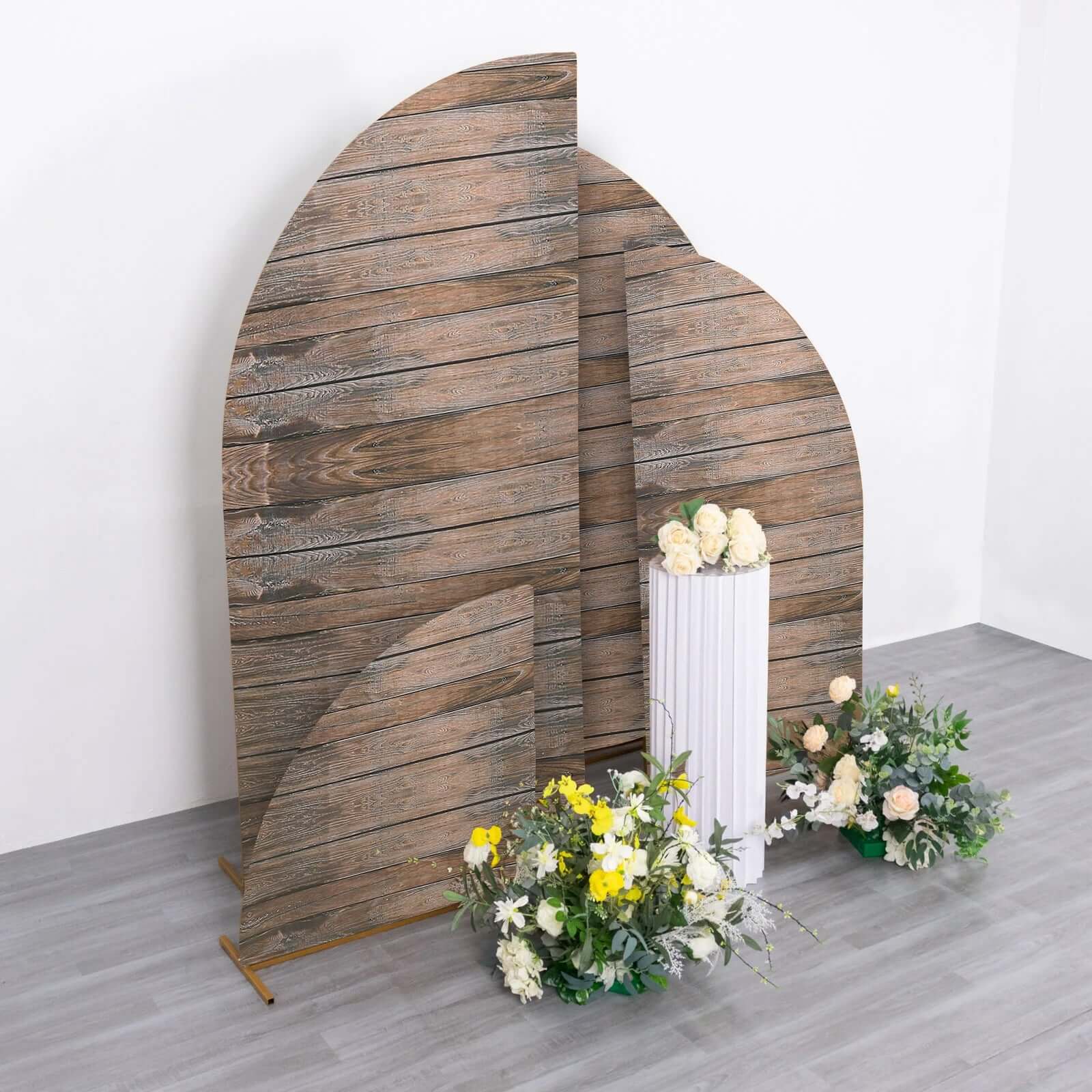Set of 4 Brown Spandex Chiara Backdrop Stand Covers With Rustic Wood Print, Fitted Covers For Half Moon Wedding Arches 2.5ft, 5ft, 6ft, 7ft - Image 8