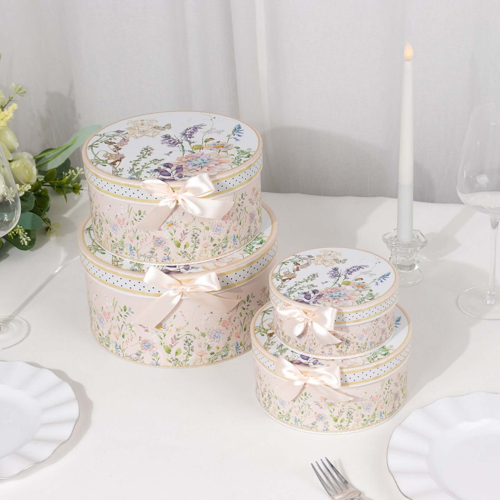 Set of 4 Cardstock Round Nesting Gift Boxes With Lids 5",7",8",9" - Image 13