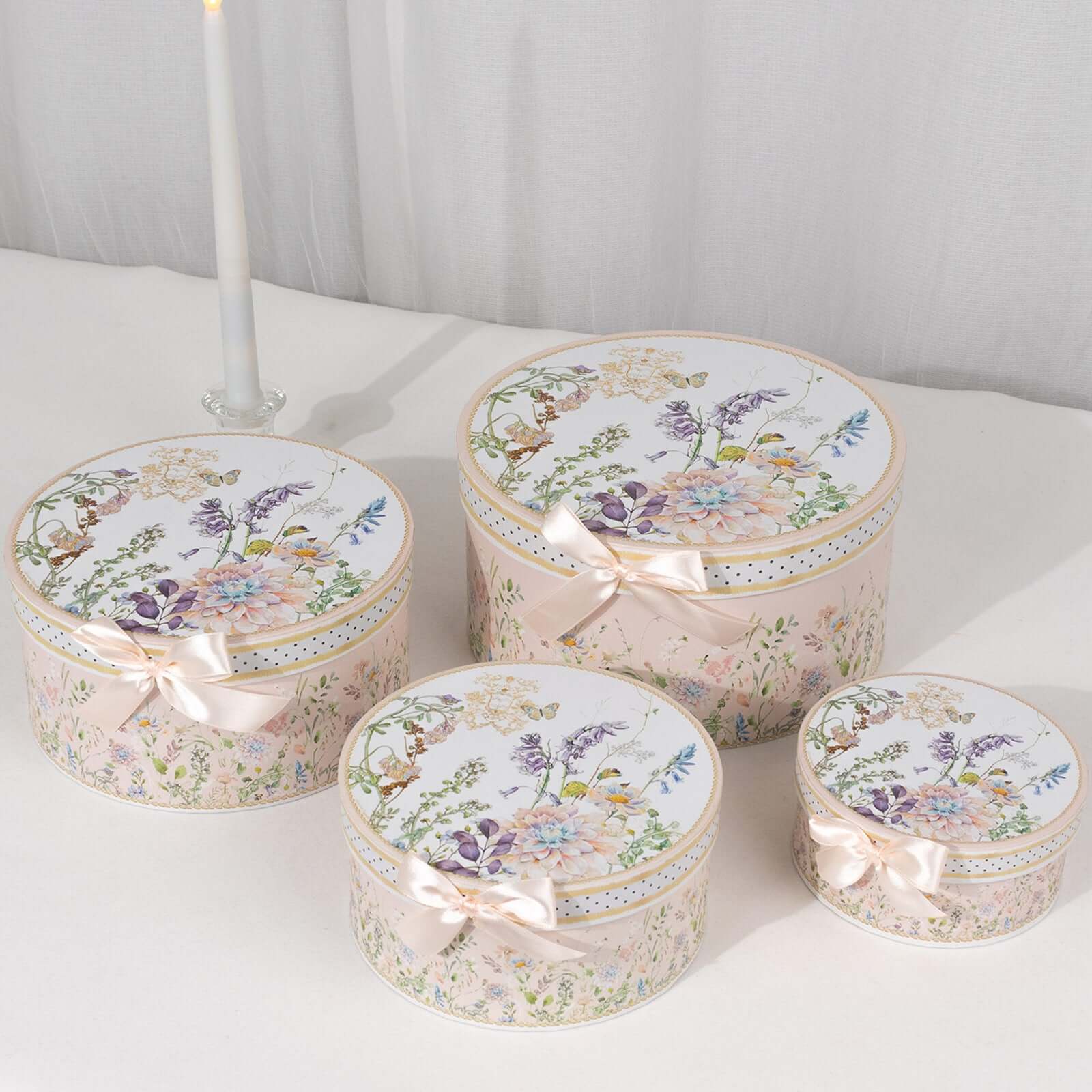 Set of 4 Cardstock Round Nesting Gift Boxes With Lids 5",7",8",9" - Image 4