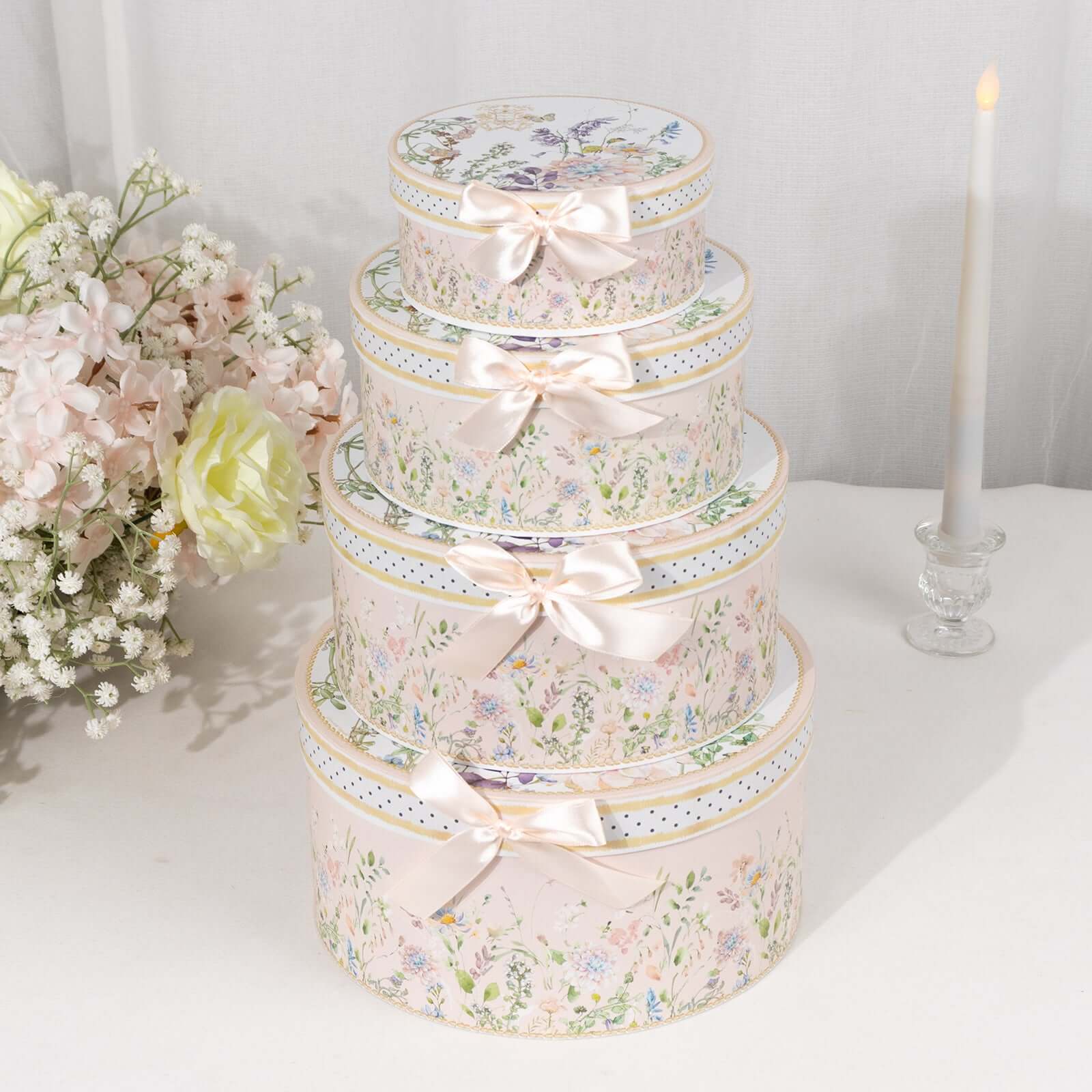 Set of 4 Cardstock Round Nesting Gift Boxes With Lids 5",7",8",9" - Image 5