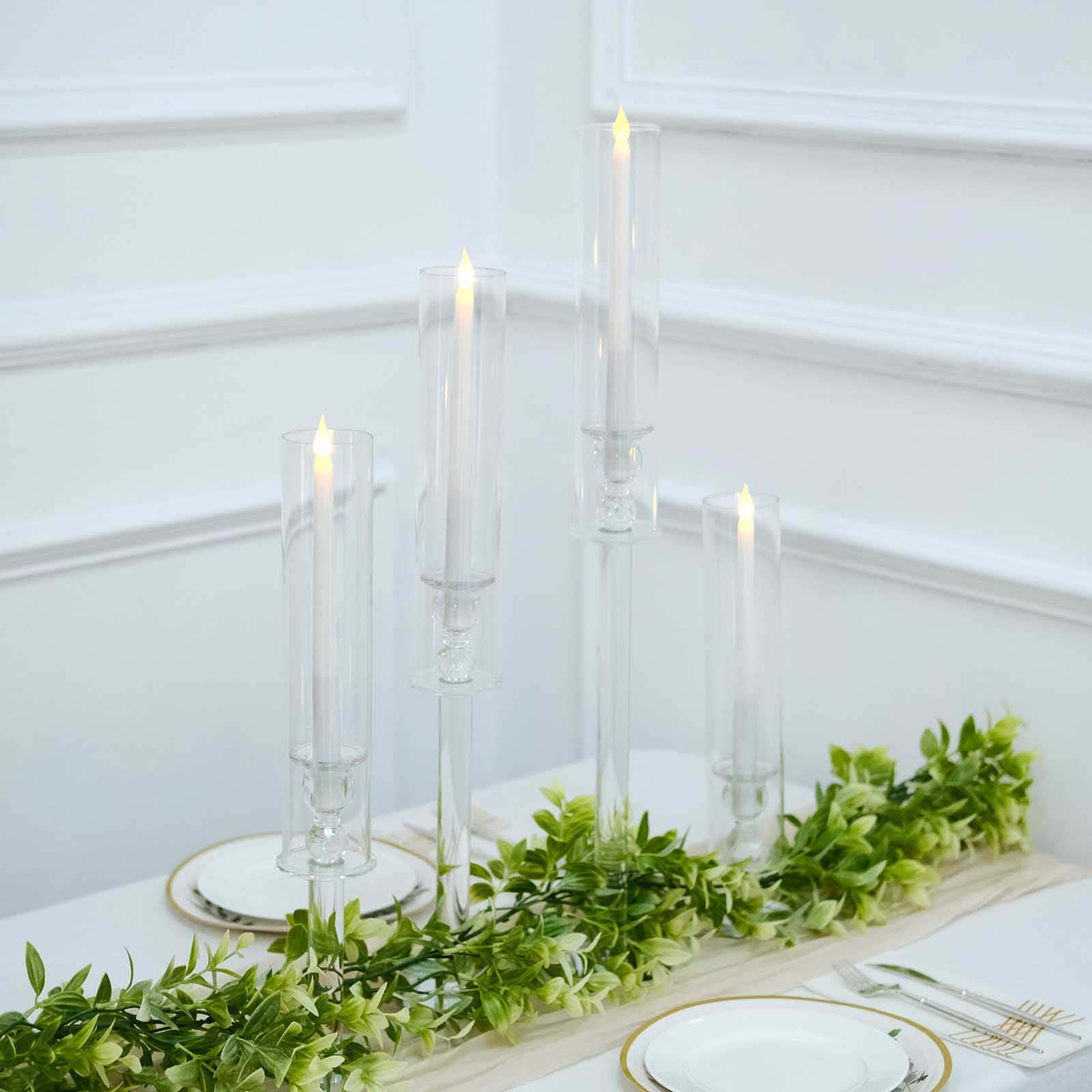 Set of 4 Crystal Glass Hurricane Taper Candle Holders, Clear Cylinder Chimney Tubes - Decorative Tall Candle Stands 14", 18", 22", 26" - Image 2