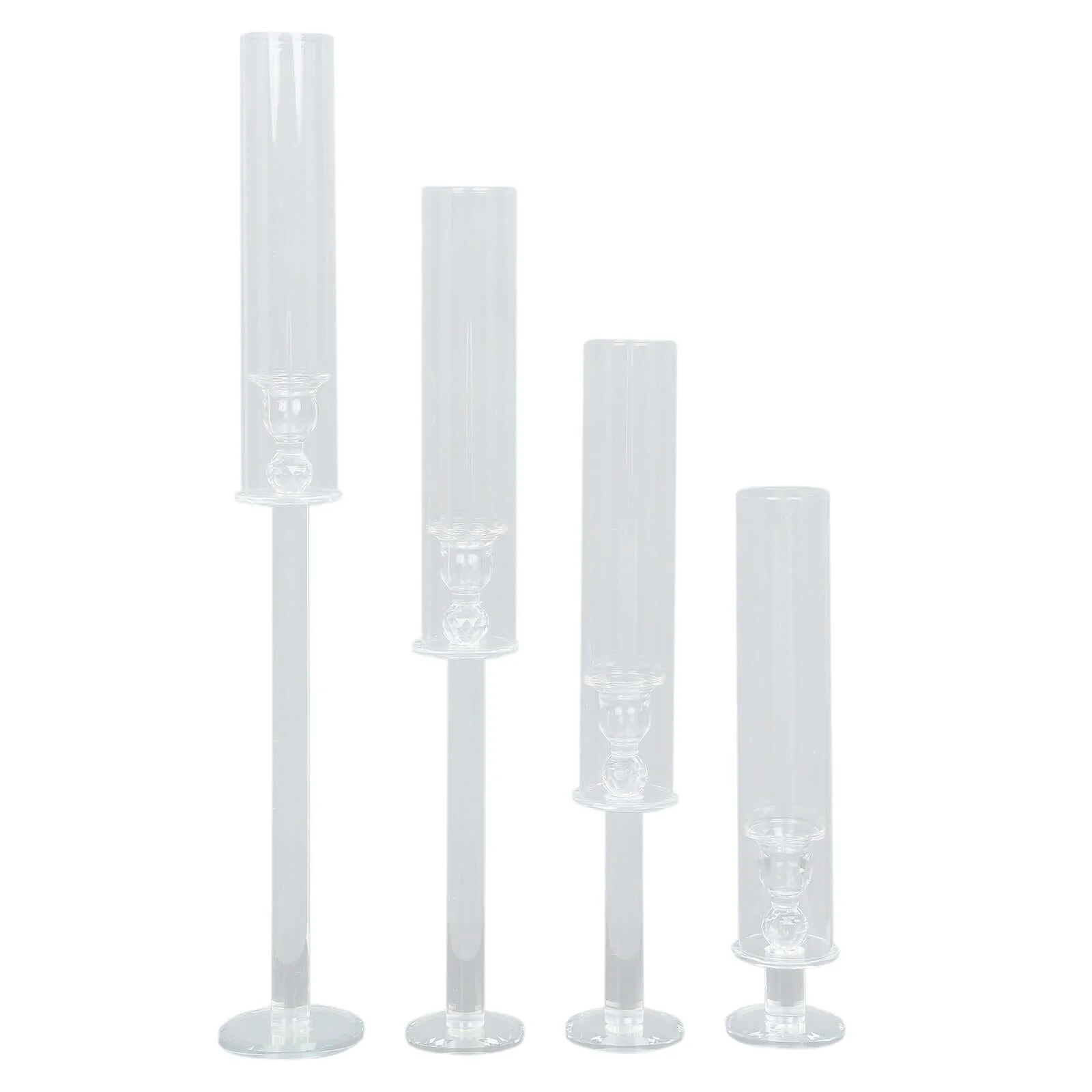 Set of 4 Crystal Glass Hurricane Taper Candle Holders, Clear Cylinder Chimney Tubes - Decorative Tall Candle Stands 14", 18", 22", 26" - Image 6