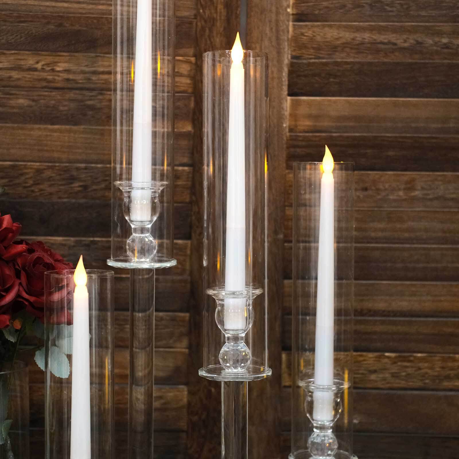 Set of 4 Crystal Glass Hurricane Taper Candle Holders, Clear Cylinder Chimney Tubes - Decorative Tall Candle Stands 14", 18", 22", 26" - Image 8