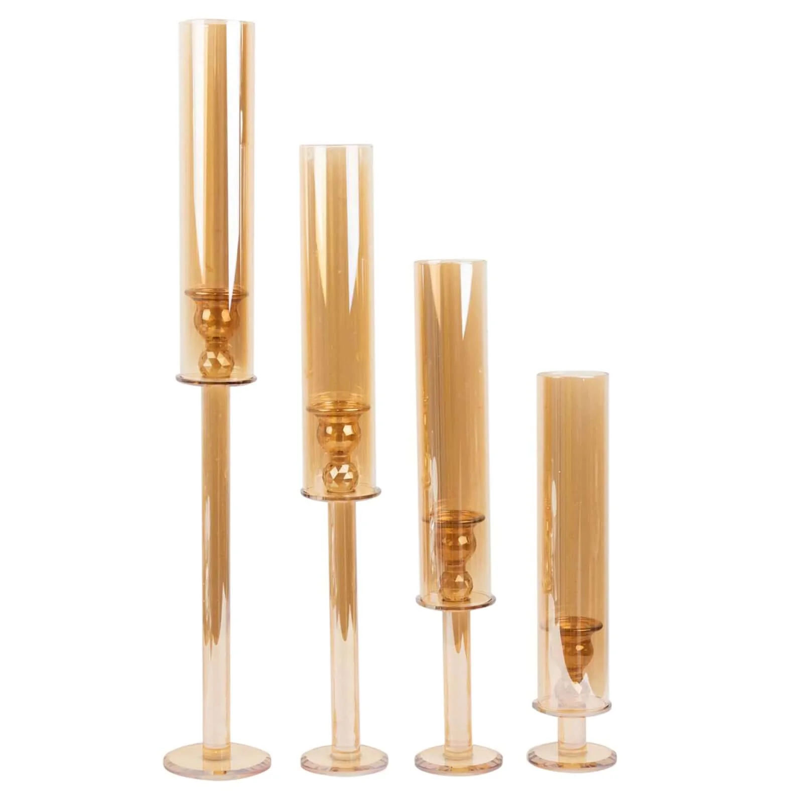 Set of 4 Crystal Glass Hurricane Taper Candle Holders, Amber Gold Cylinder Chimney Tubes - Decorative Tall Candle Stands 14", 18", 22", 26" - Image 6