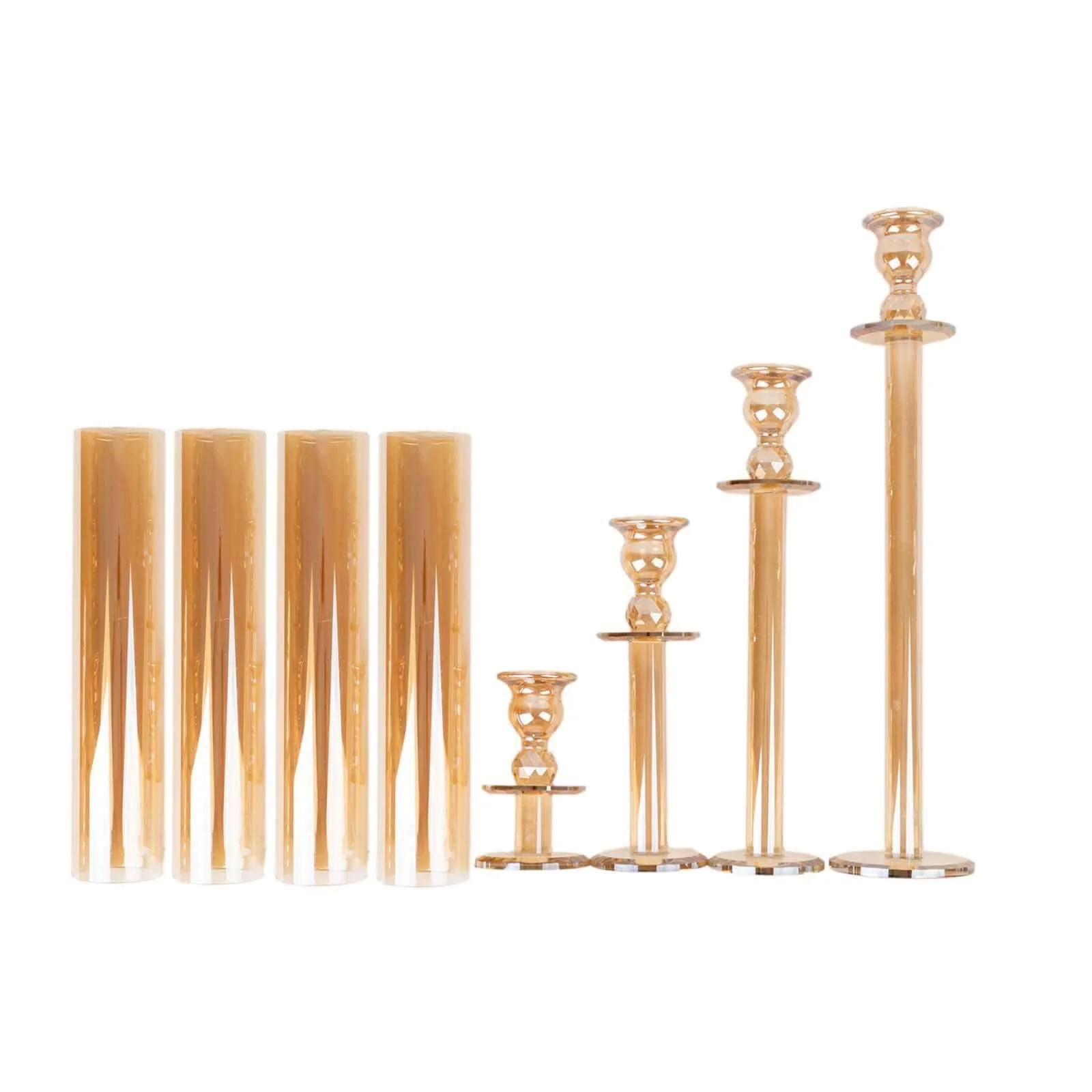 Set of 4 Crystal Glass Hurricane Taper Candle Holders, Amber Gold Cylinder Chimney Tubes - Decorative Tall Candle Stands 14", 18", 22", 26" - Image 8