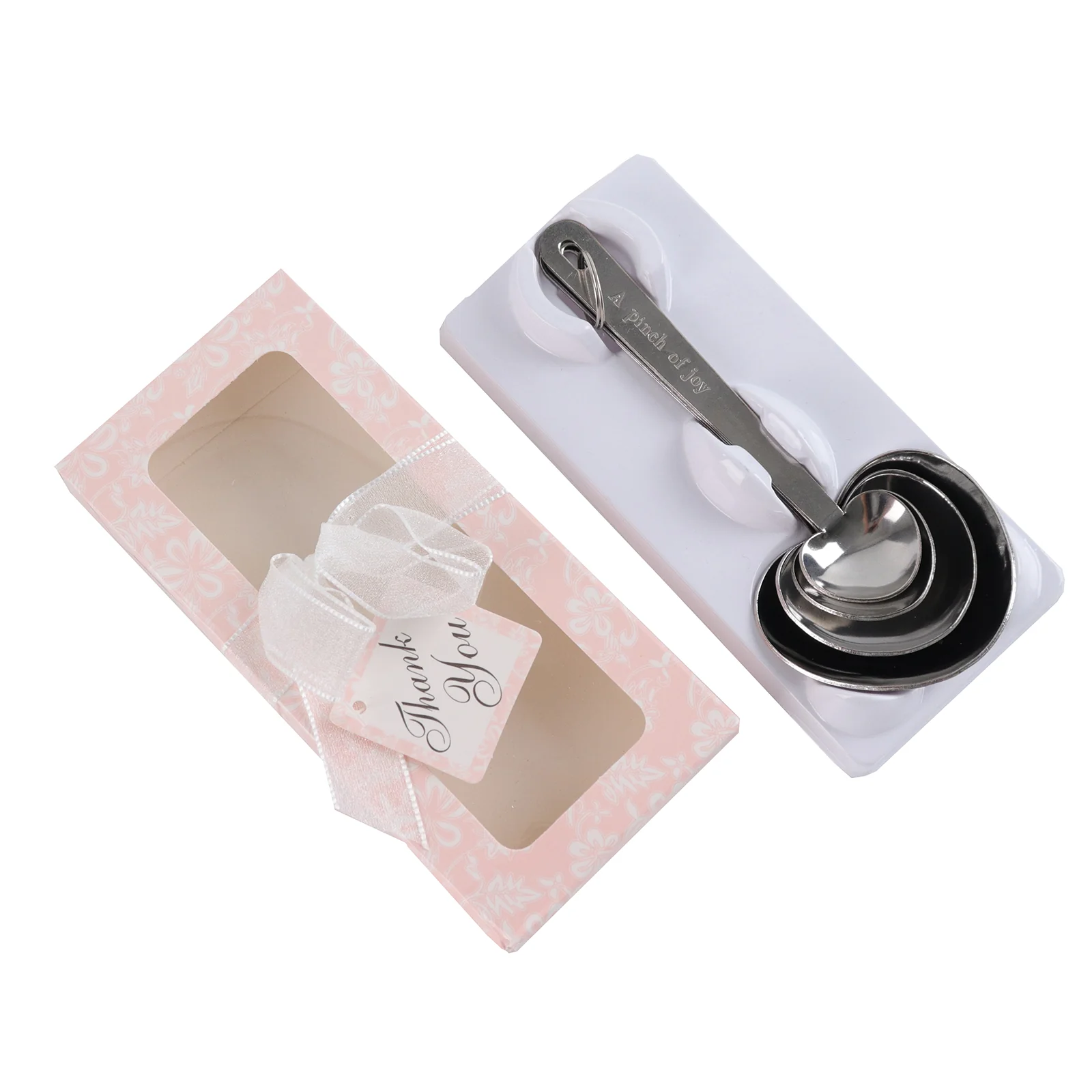 Set of 4 Engraved Silver Heart Measuring Spoon Wedding Party Favors Set, Free Gift Box & Thank You Tag Included - Image 2