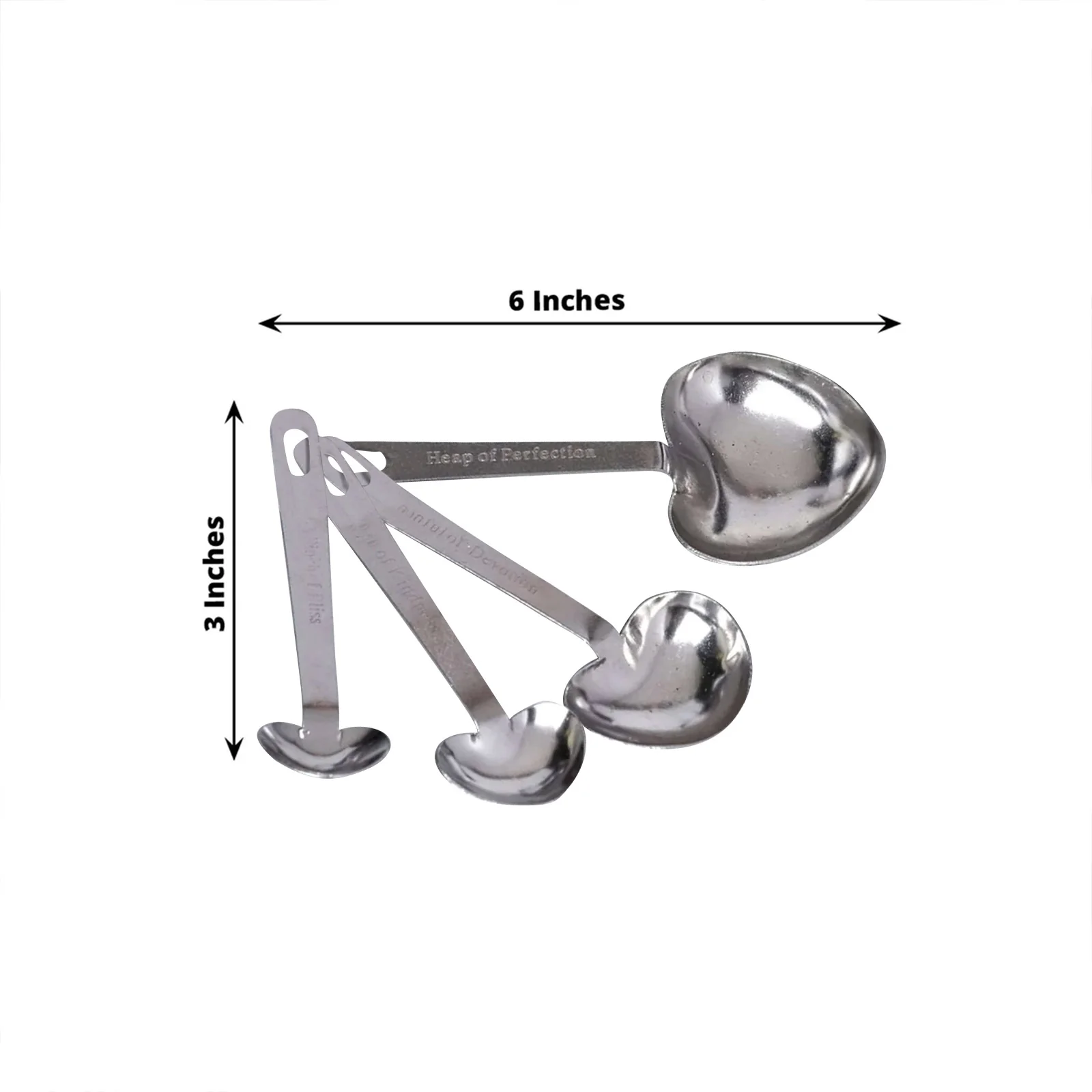 Set of 4 Engraved Silver Heart Measuring Spoon Wedding Party Favors Set, Free Gift Box & Thank You Tag Included - Image 3