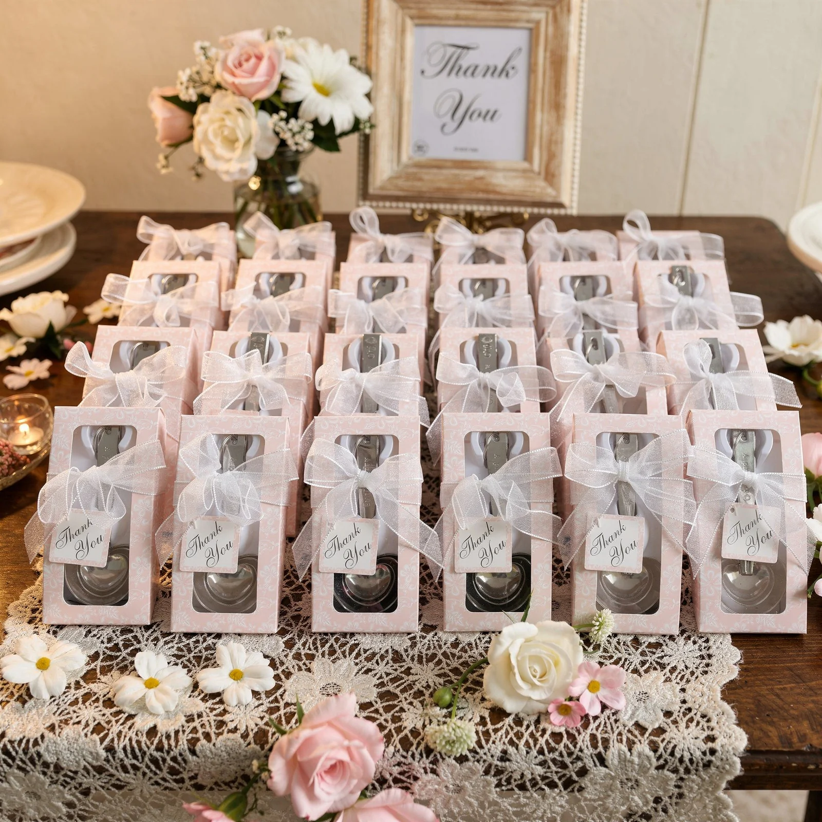 Set of 4 Engraved Silver Heart Measuring Spoon Wedding Party Favors Set, Free Gift Box & Thank You Tag Included - Image 7