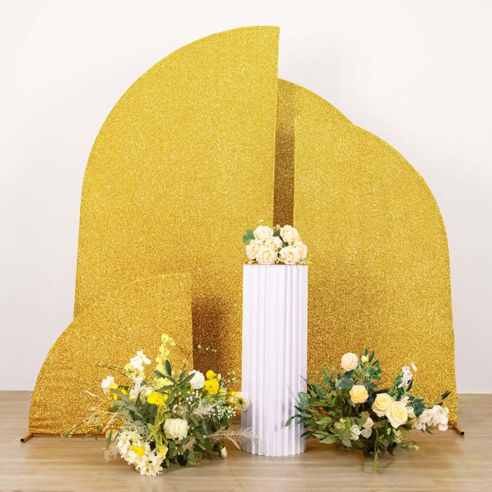 Set of 4 Gold Chiara Backdrop Stand Covers Shimmer Tinsel Finish, Fitted Covers For Half Moon Wedding Arches 2.5ft, 5ft, 6ft, 7ft - Image 2