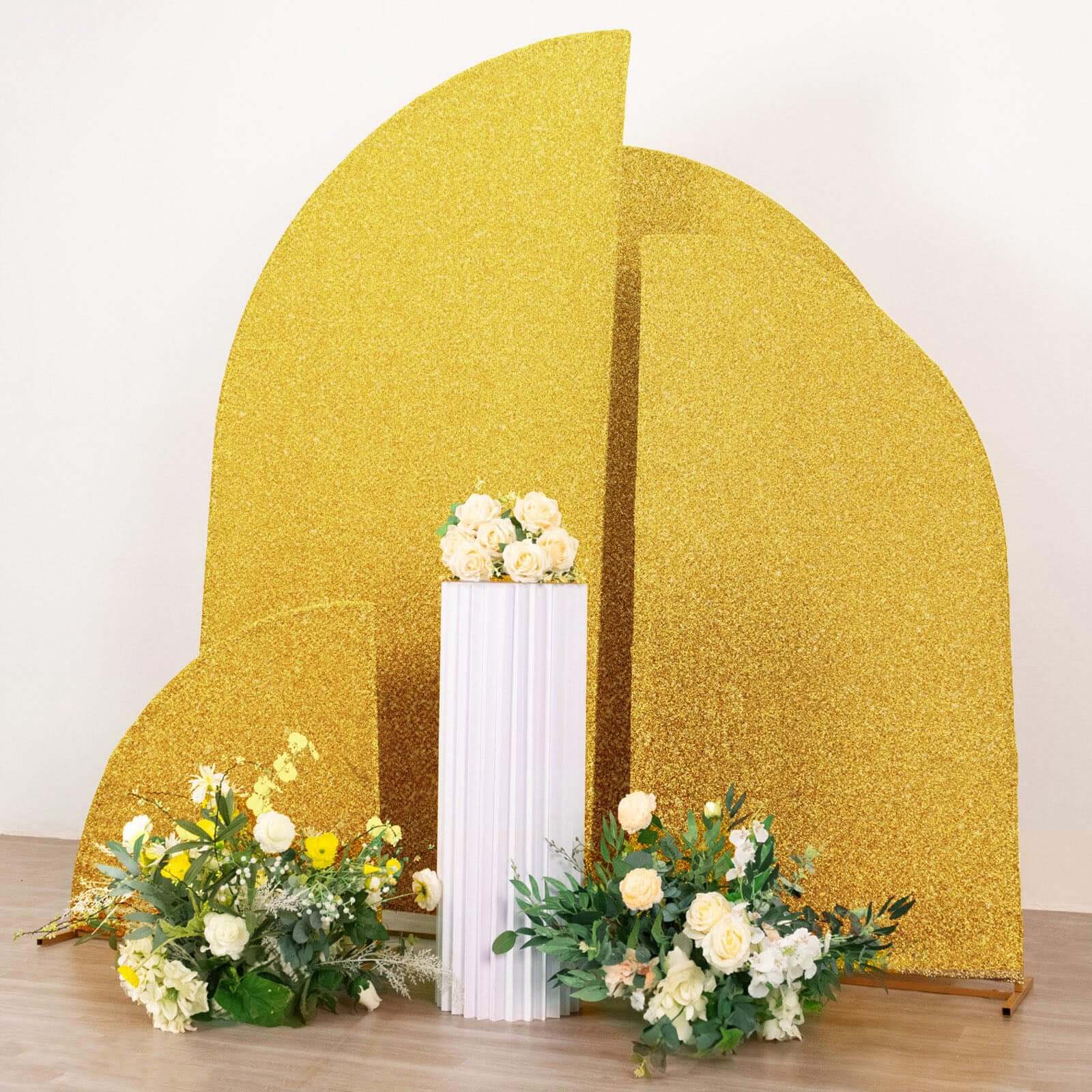 Set of 4 Gold Chiara Backdrop Stand Covers Shimmer Tinsel Finish, Fitted Covers For Half Moon Wedding Arches 2.5ft, 5ft, 6ft, 7ft - Image 6