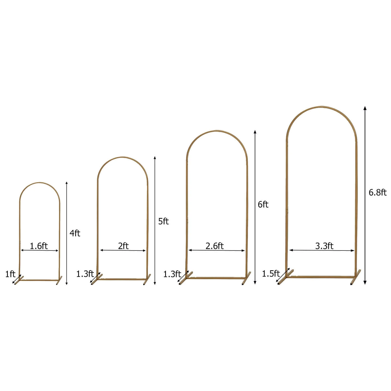 Set of 4 Gold Metal Wedding Arch Chiara Backdrop Stand Floral Display Frame With Round Top - Image 3