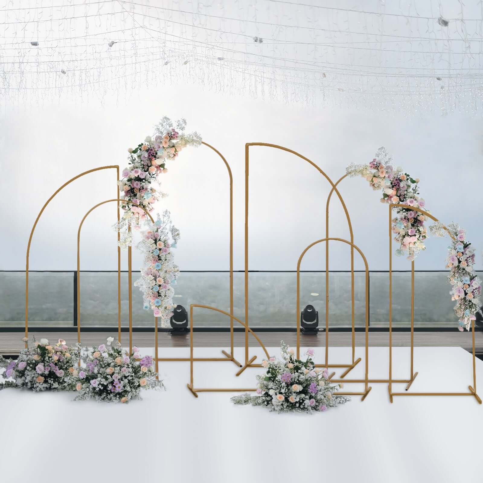 Set of 4 Gold Metal Wedding Arch Chiara Backdrop Stand, Half Moon Floral Frame Arbor Display 2.5ft,5ft,6ft,7ft - Image 2