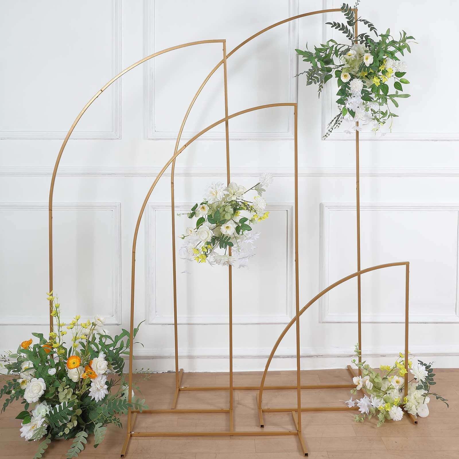 Set of 4 Gold Metal Wedding Arch Chiara Backdrop Stand, Half Moon Floral Frame Arbor Display 2.5ft,5ft,6ft,7ft - Image 5