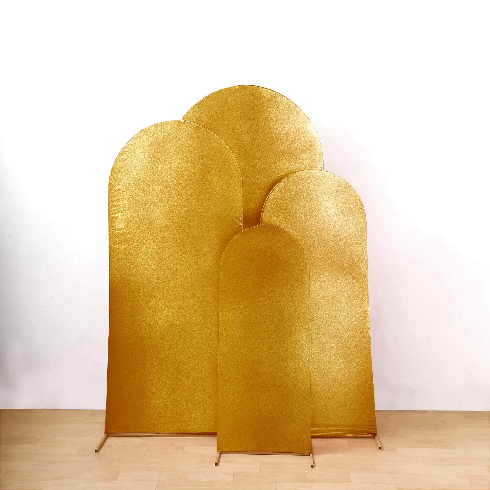 Set of 4 Gold Spandex Chiara Backdrop Stand Covers with Metallic Finish, Fitted Covers For Round Top Wedding Arches - 4ft,5ft,6ft,7ft - Image 8