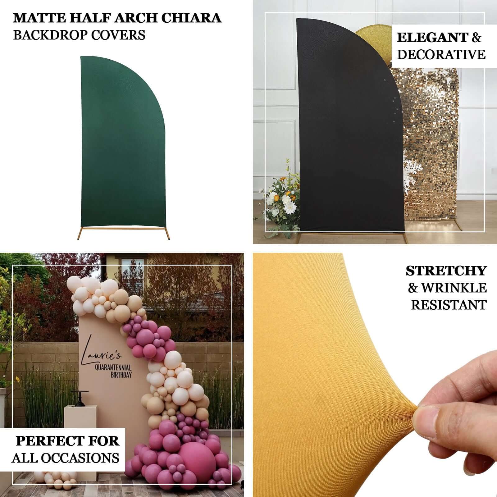 Set of 4 Matte Beige Fitted Spandex Half Moon Wedding Arch Covers, Custom Fit Chiara Backdrop Stand Covers 2.5ft,5ft,6ft,7ft - Image 4
