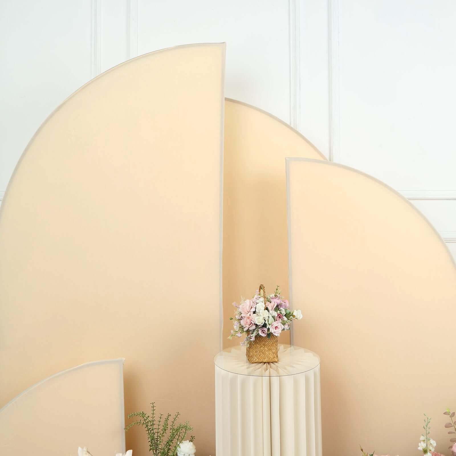 Set of 4 Matte Beige Fitted Spandex Half Moon Wedding Arch Covers, Custom Fit Chiara Backdrop Stand Covers 2.5ft,5ft,6ft,7ft - Image 7