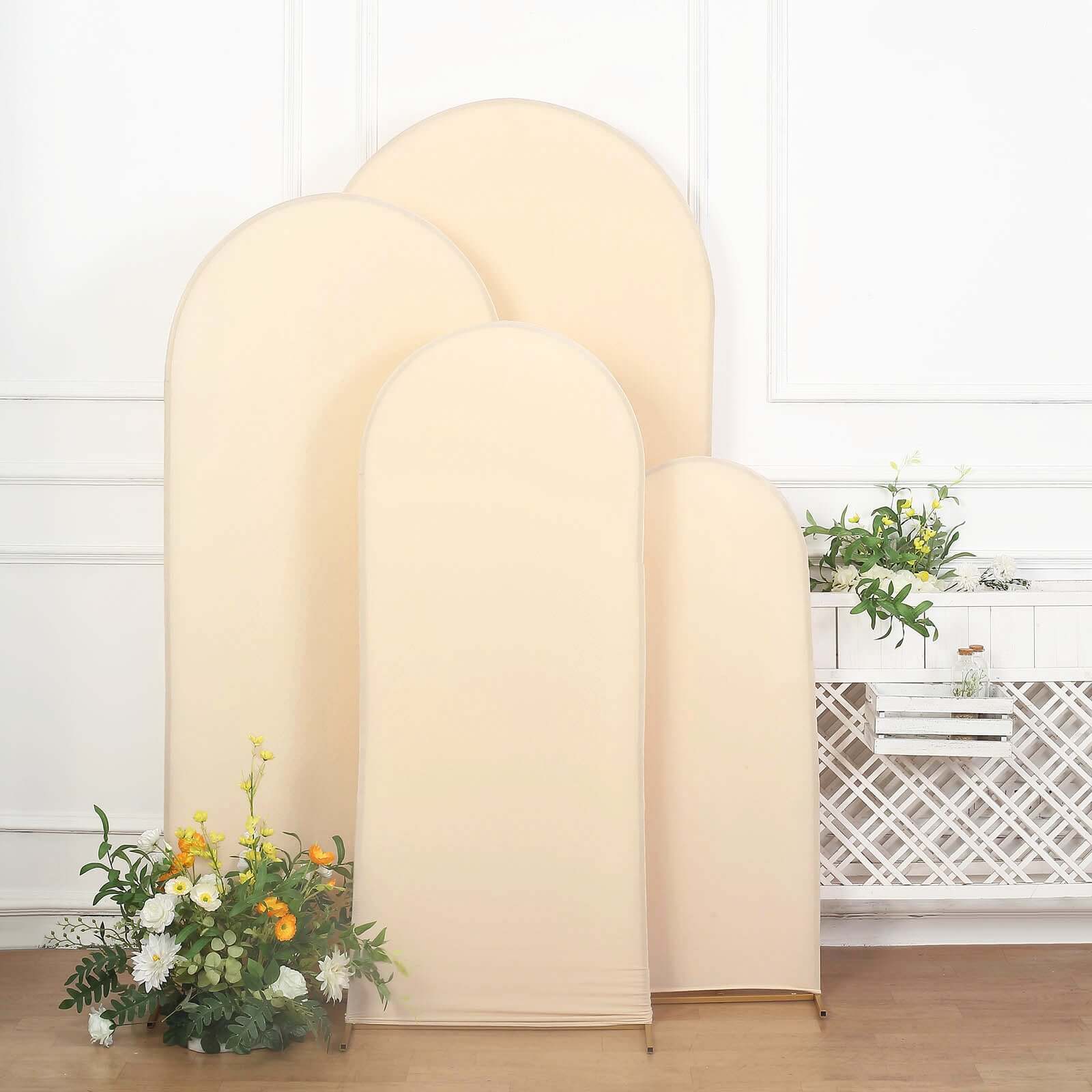 Set of 4 Matte Beige Spandex Fitted Wedding Arch Covers For Round Top Chiara Backdrop Stands 4ft,5ft,6ft,7ft - Image 7