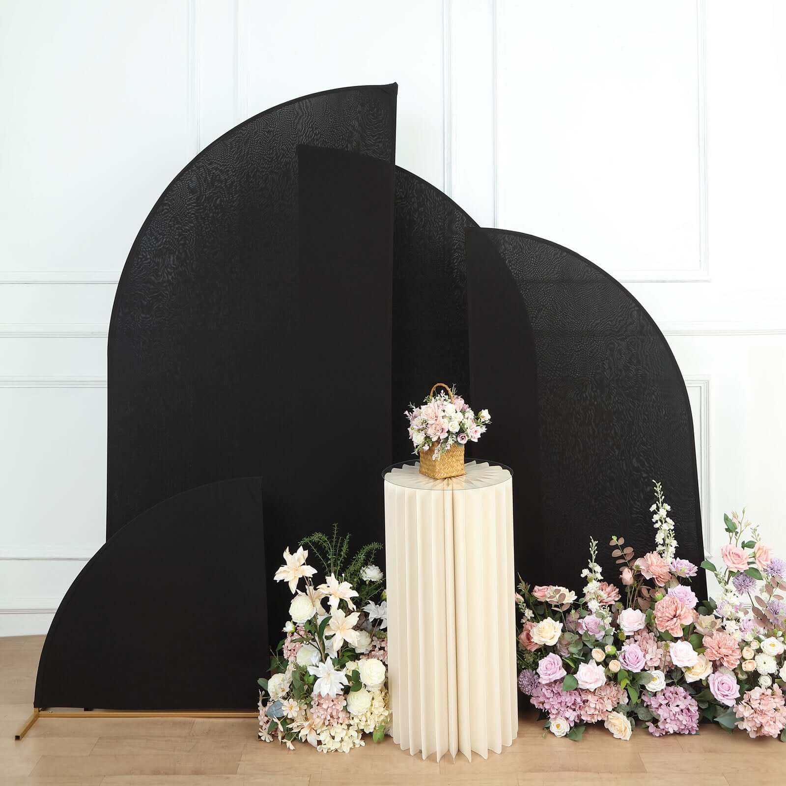 Set of 4 Matte Black Fitted Spandex Half Moon Wedding Arch Covers, Custom Fit Chiara Backdrop Stand Covers 2.5ft,5ft,6ft,7ft - Image 2