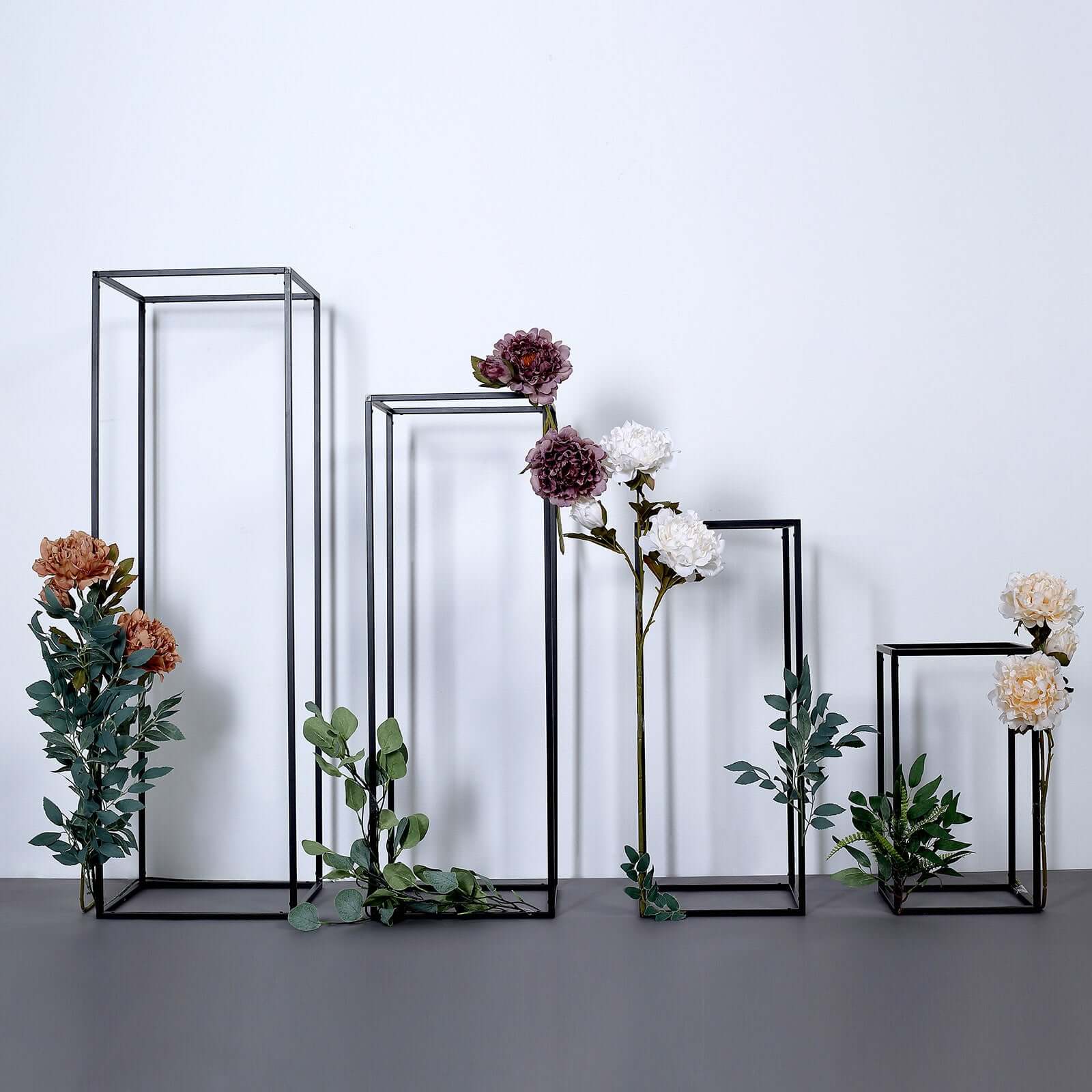 Set of 4 Matte Black Metal Flower Stands 16"/24"/32"/40" Frame Wedding Column Centerpieces - Durable Display - Image 2