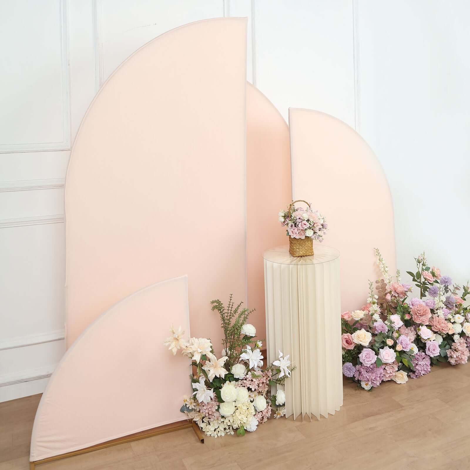 Set of 4 Matte Blush Fitted Spandex Half Moon Wedding Arch Covers, Custom Fit Chiara Backdrop Stand Covers 2.5ft,5ft,6ft,7ft - Image 5