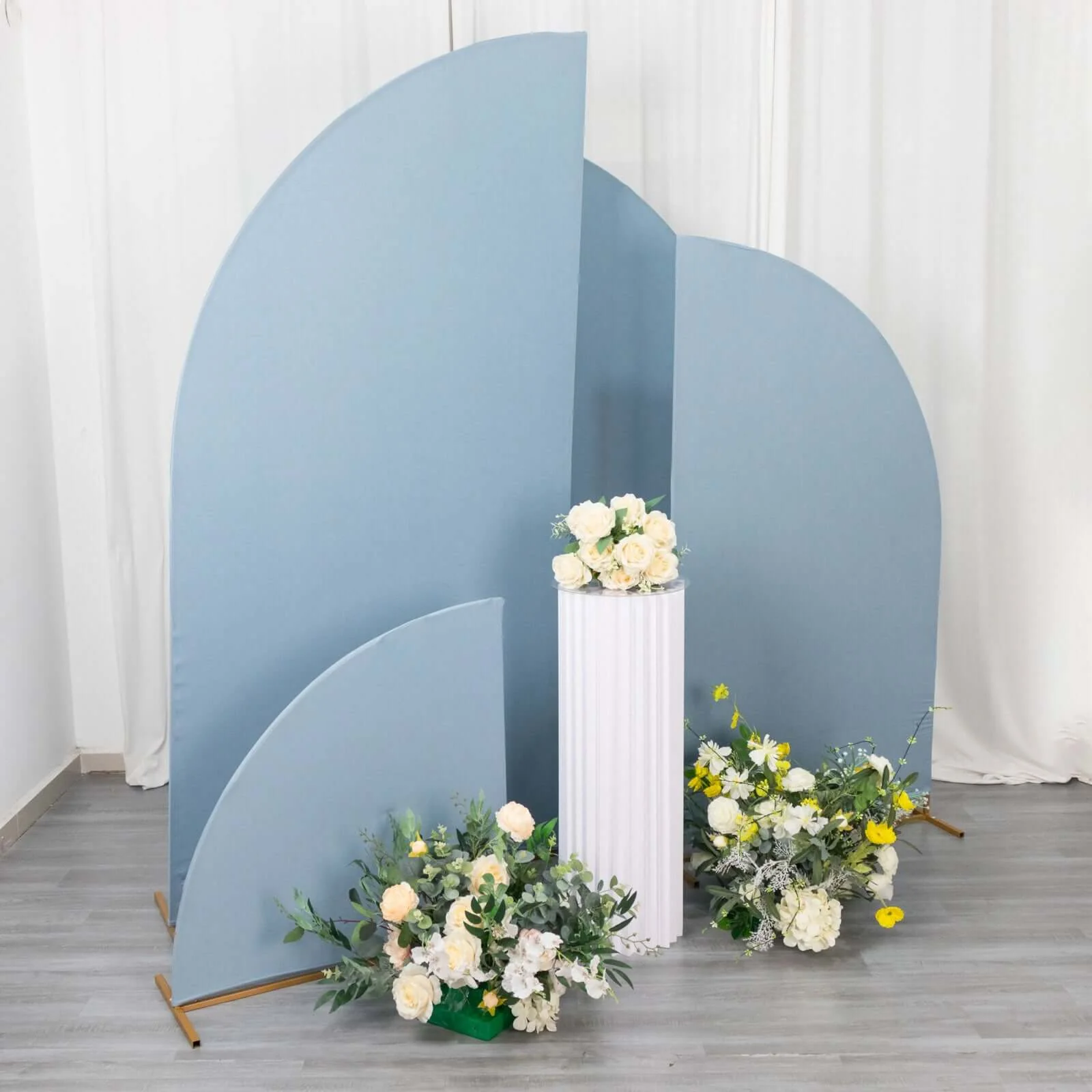 Set of 4 Matte Dusty Blue Fitted Spandex Half Moon Wedding Arch Covers, Custom Fit Chiara Backdrop Stand Covers 2.5ft,5ft,6ft,7ft - Image 2