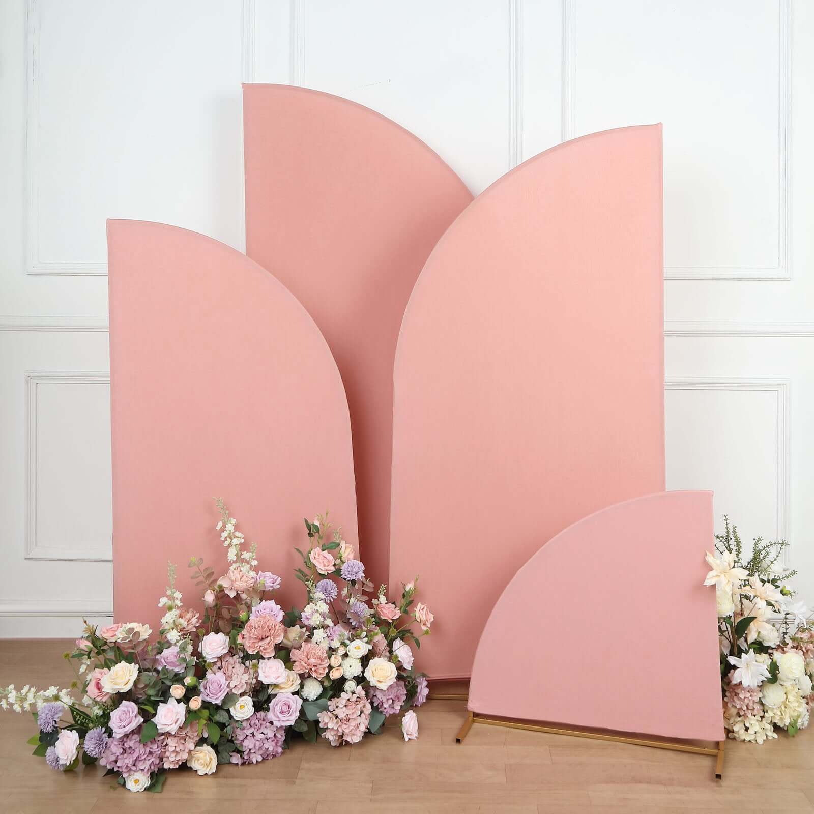 Set of 4 Matte Dusty Rose Fitted Spandex Half Moon Wedding Arch Covers, Custom Fit Chiara Backdrop Stand Covers 2.5ft,5ft,6ft,7ft