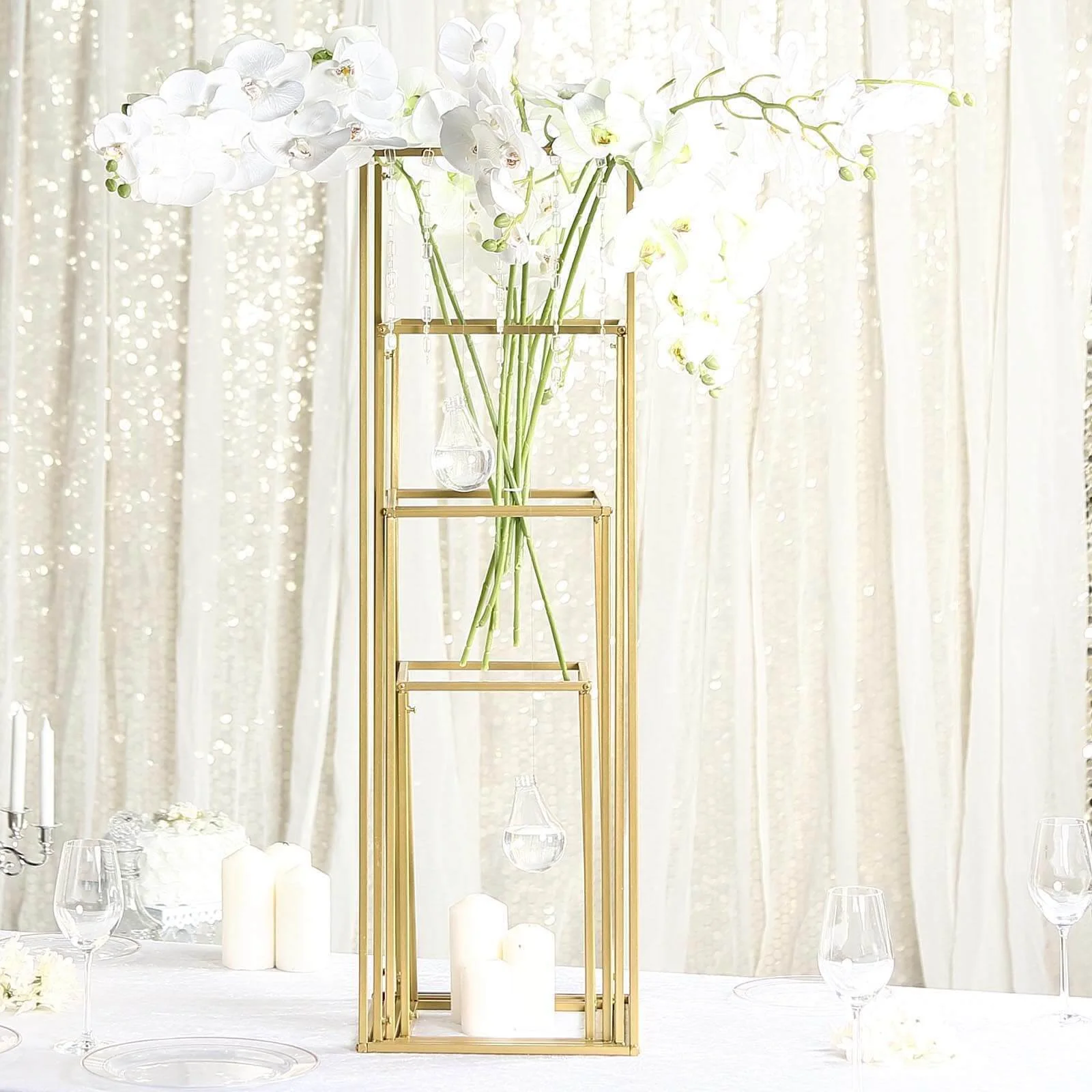 Set of 4 Matte Gold Metal Flower Stands 16"/24"/32"/40" Frame Wedding Column Centerpieces - Durable Display - Image 2