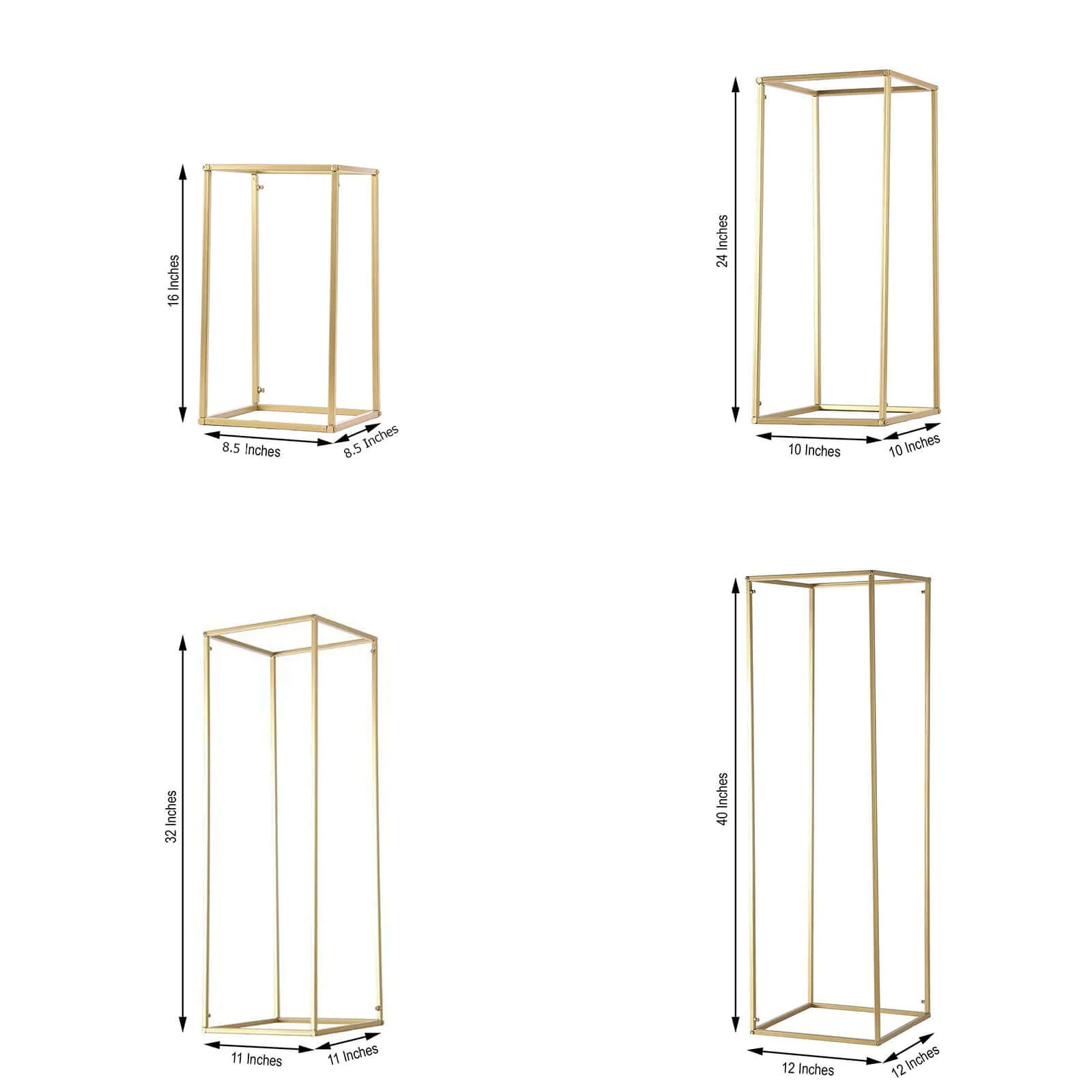 Set of 4 Matte Gold Metal Flower Stands 16"/24"/32"/40" Frame Wedding Column Centerpieces - Durable Display - Image 3
