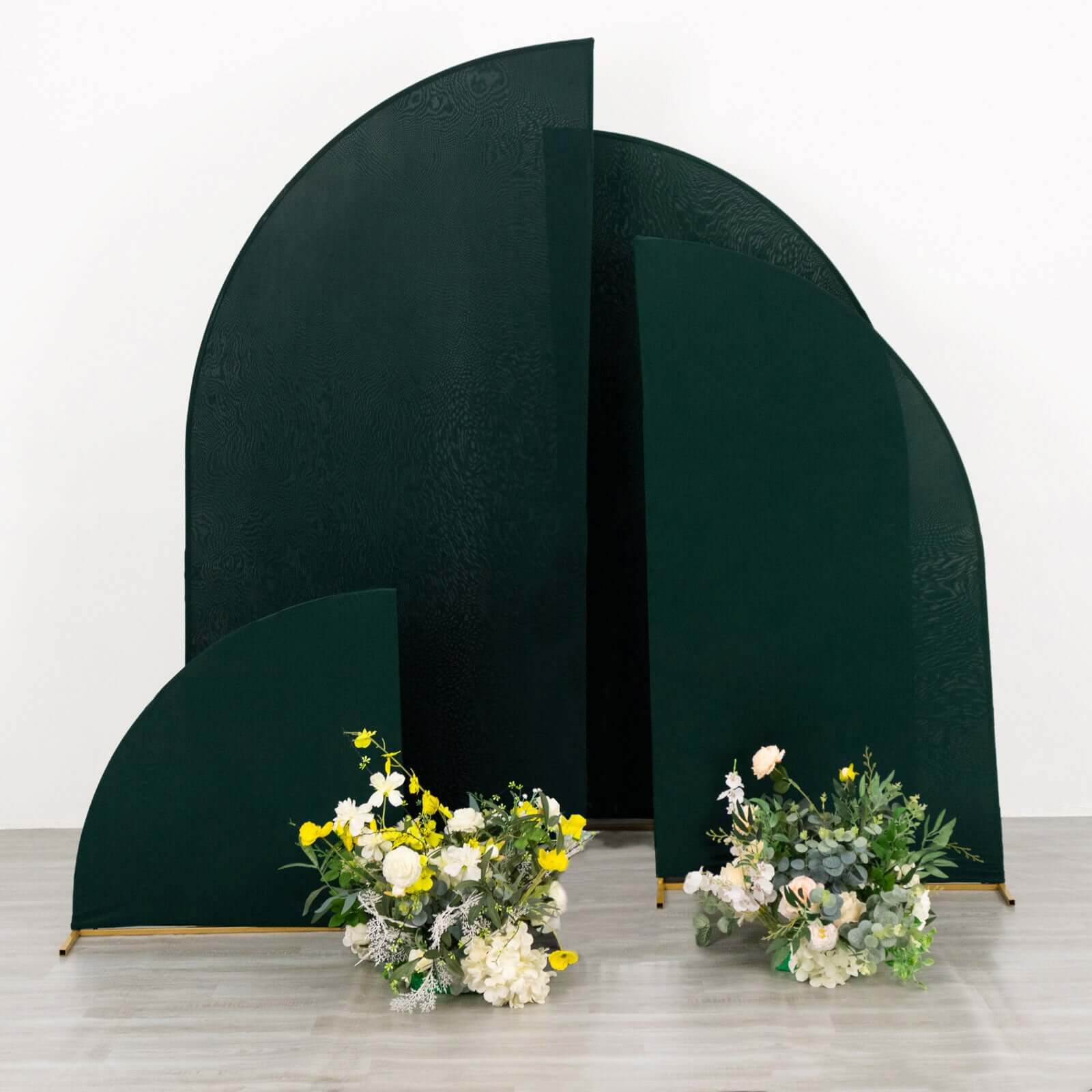Set of 4 Matte Hunter Emerald Green Fitted Spandex Half Moon Wedding Arch Covers, Custom Fit Chiara Backdrop Stand Covers 2.5ft,5ft,6ft,7ft - Image 2