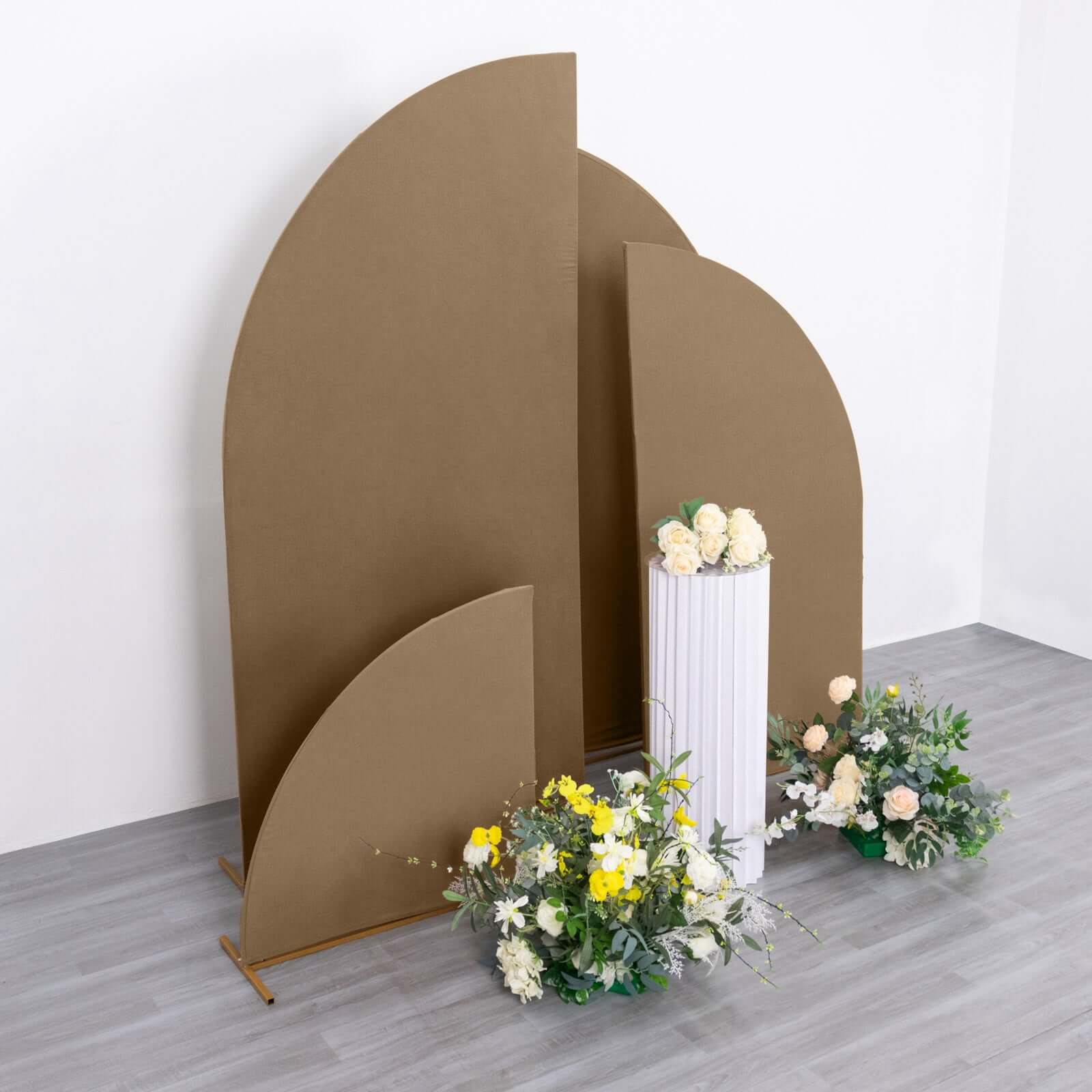 Set of 4 Matte Taupe Fitted Spandex Half Moon Wedding Arch Covers, Custom Fit Chiara Backdrop Stand Covers 2.5ft,5ft,6ft,7ft - Image 10