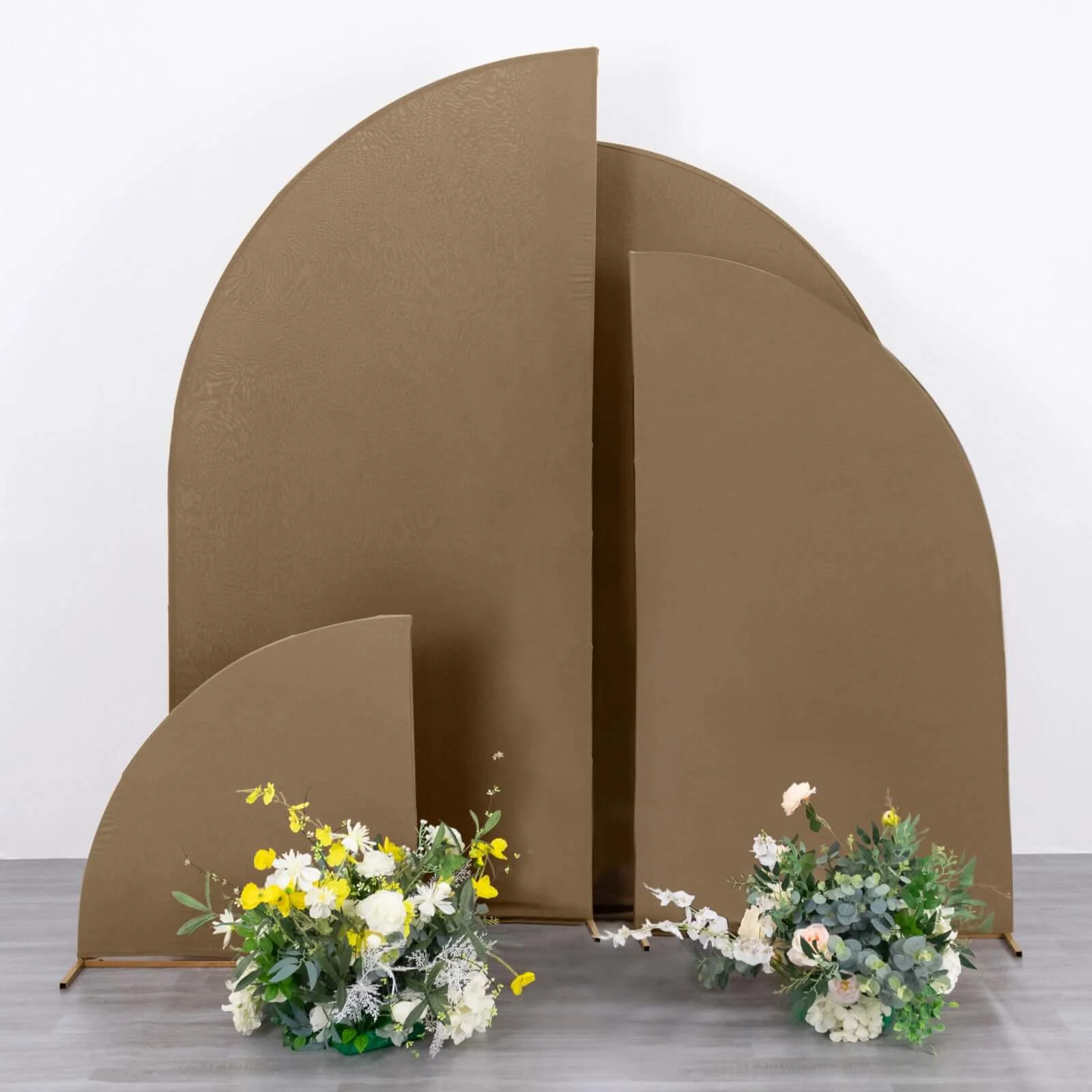 Set of 4 Matte Taupe Fitted Spandex Half Moon Wedding Arch Covers, Custom Fit Chiara Backdrop Stand Covers 2.5ft,5ft,6ft,7ft - Image 2