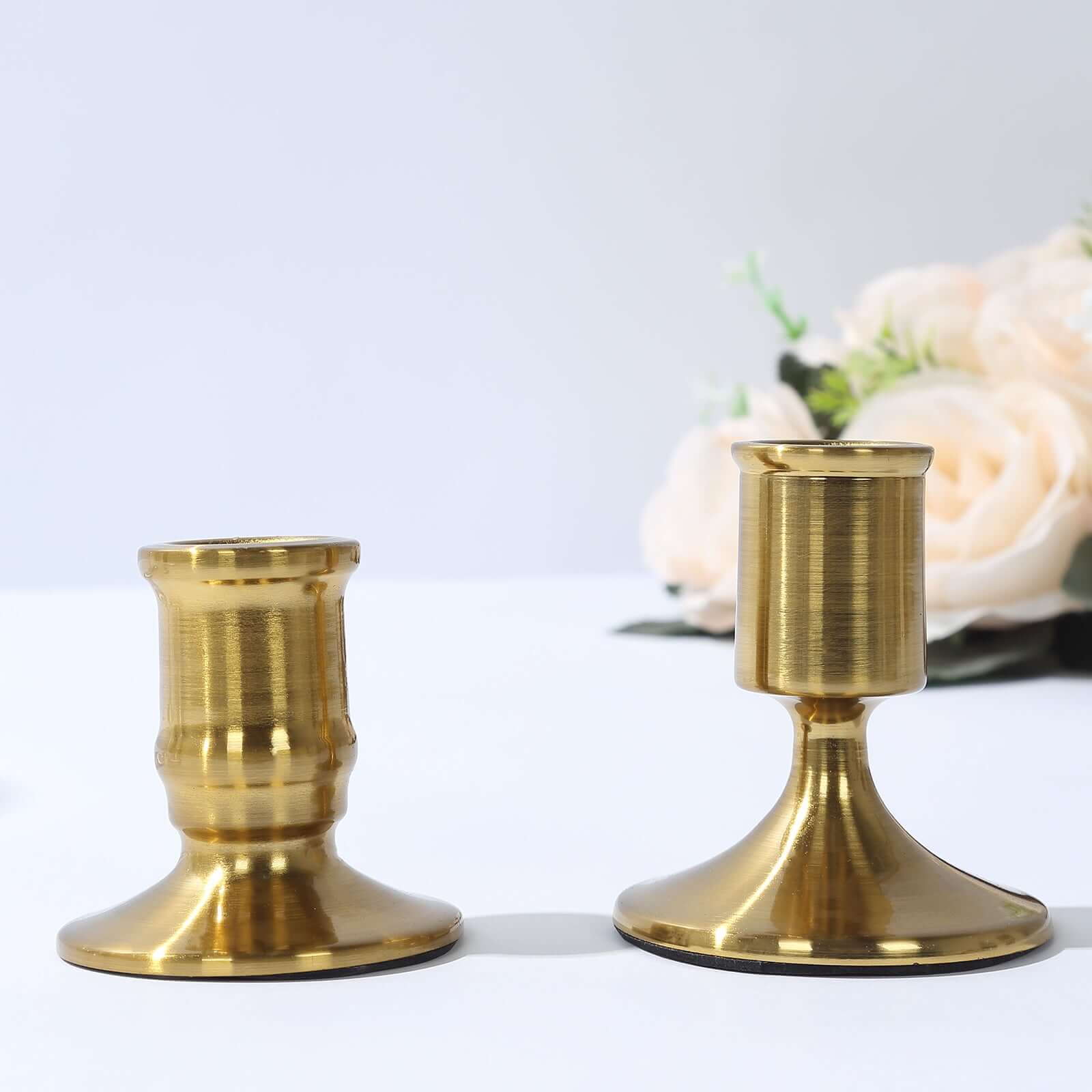 Set of 4 Metal Taper Candle Holders 2.5", 3" Vintage Gold with Sturdy Round Base - Traditional Pillar Candlestick Holders - Image 10