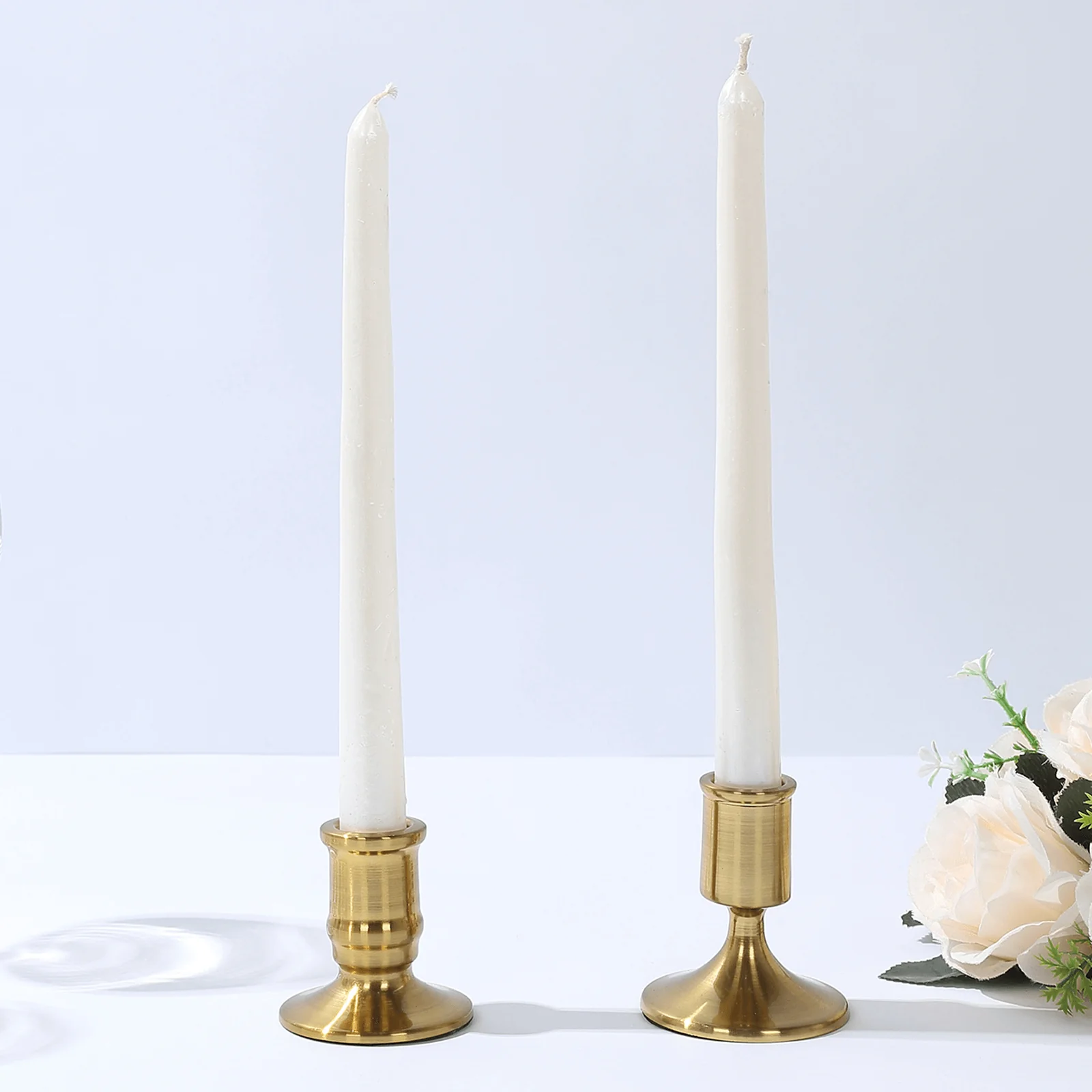 Set of 4 Metal Taper Candle Holders 2.5", 3" Vintage Gold with Sturdy Round Base - Traditional Pillar Candlestick Holders - Image 2