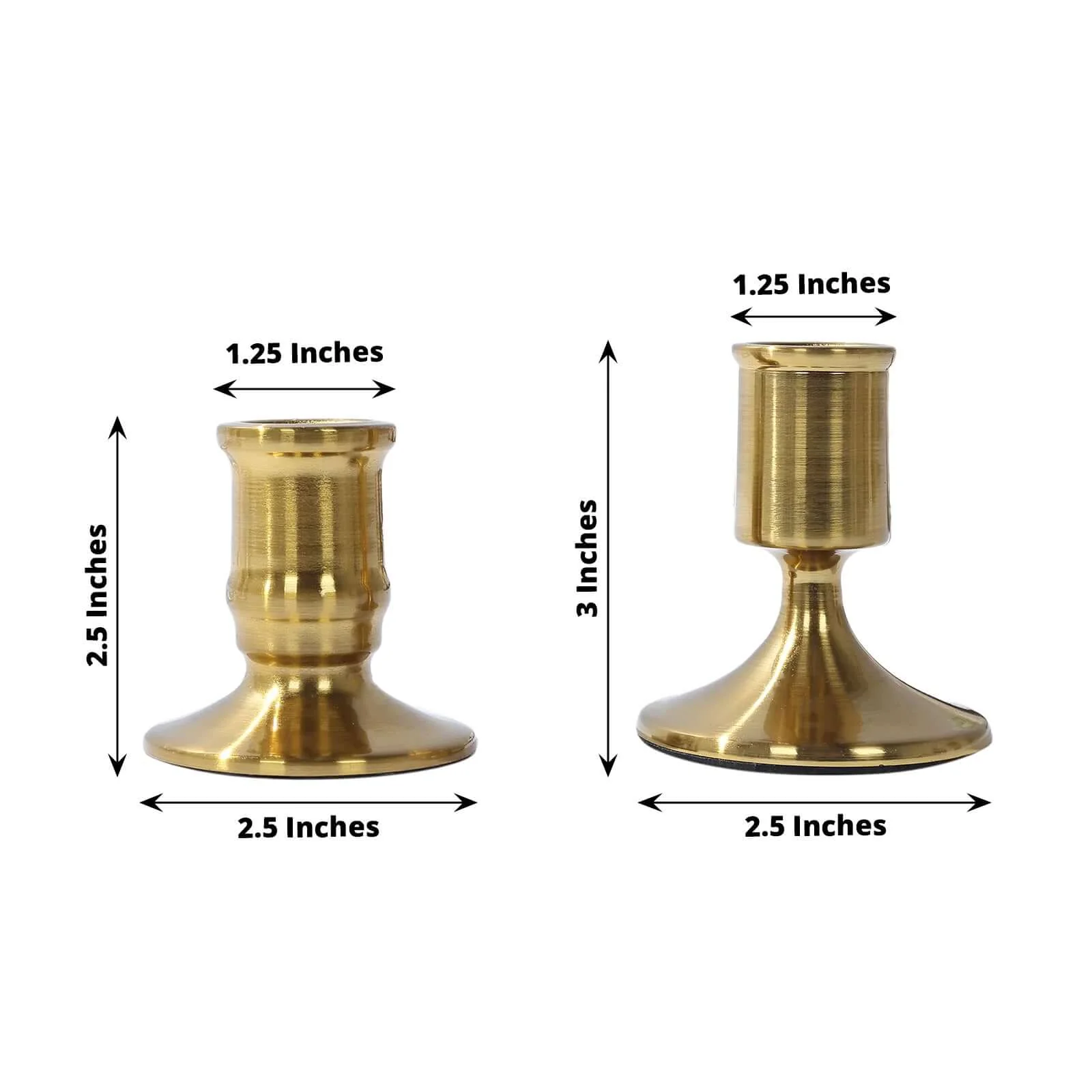 Set of 4 Metal Taper Candle Holders 2.5", 3" Vintage Gold with Sturdy Round Base - Traditional Pillar Candlestick Holders - Image 3